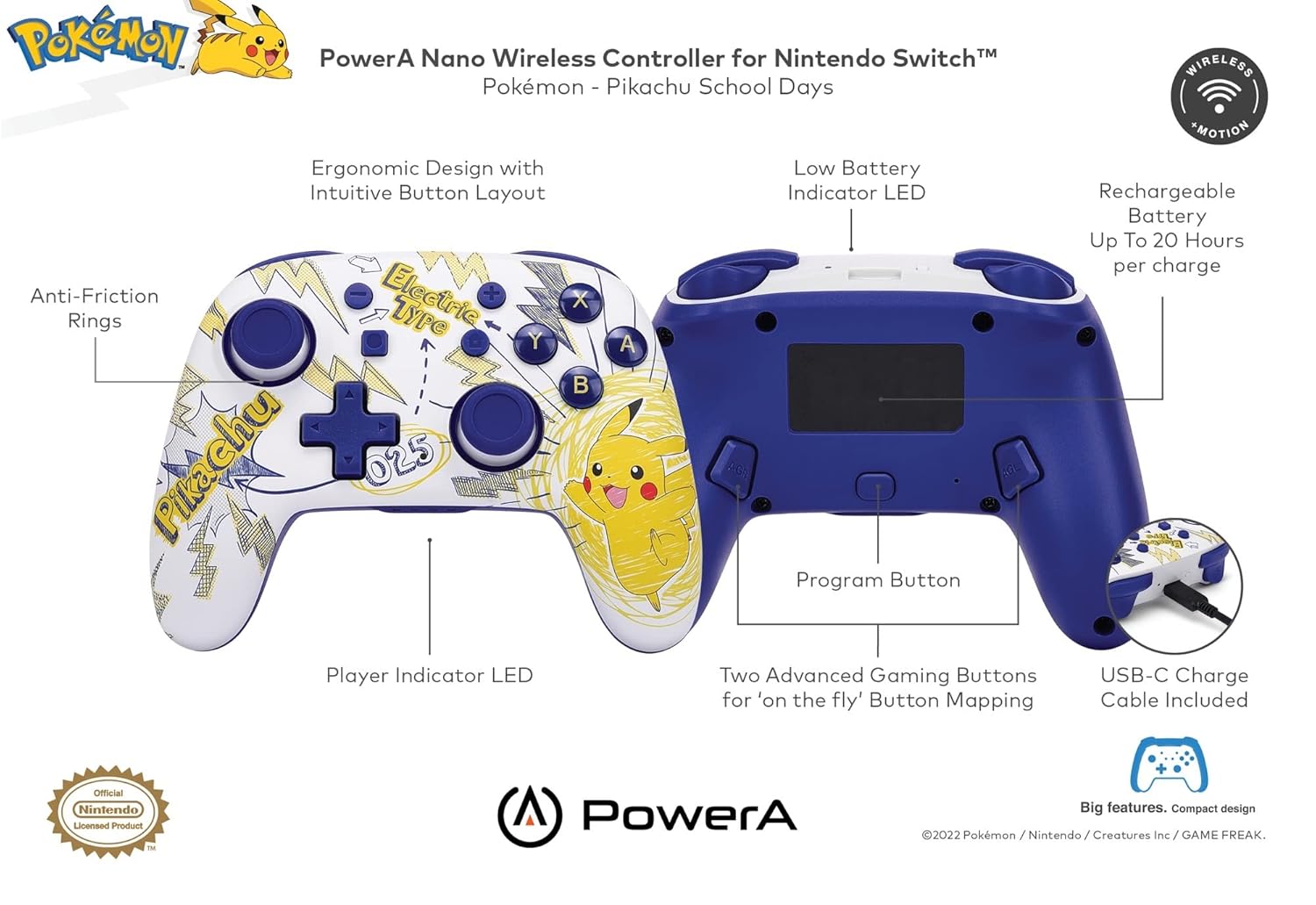 Thumbnail 1 de PowerA Nano Enhanced Wireless Controller for Nintendo Switch - Pikachu School Days