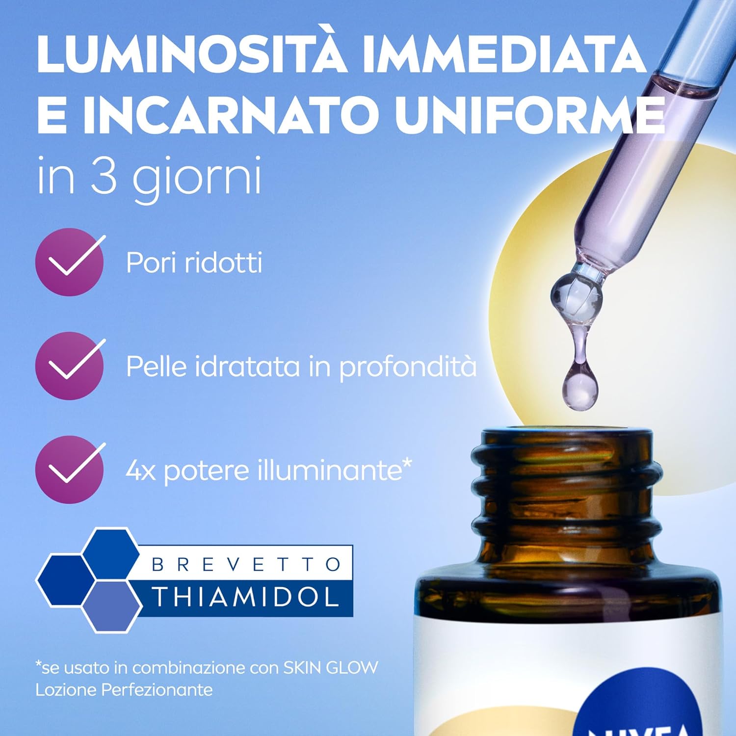 Detalle de NIVEA Luminous630 Skin Glow Siero Viso Antimacchia Idratante 15 ml con Thiamidol e Niacinamide