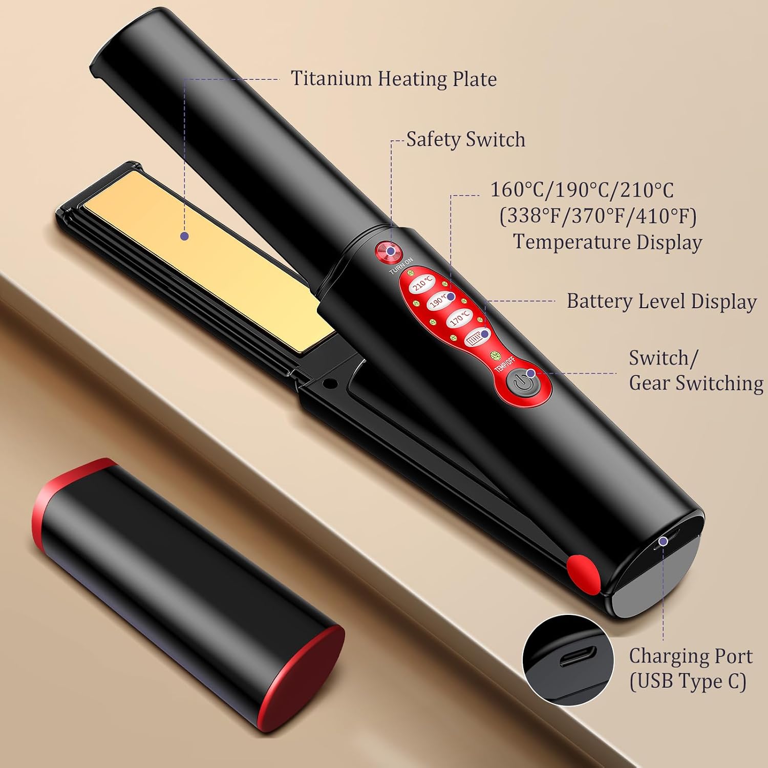 Detalle 2 de Cordless Titanium hair straightener 410°F