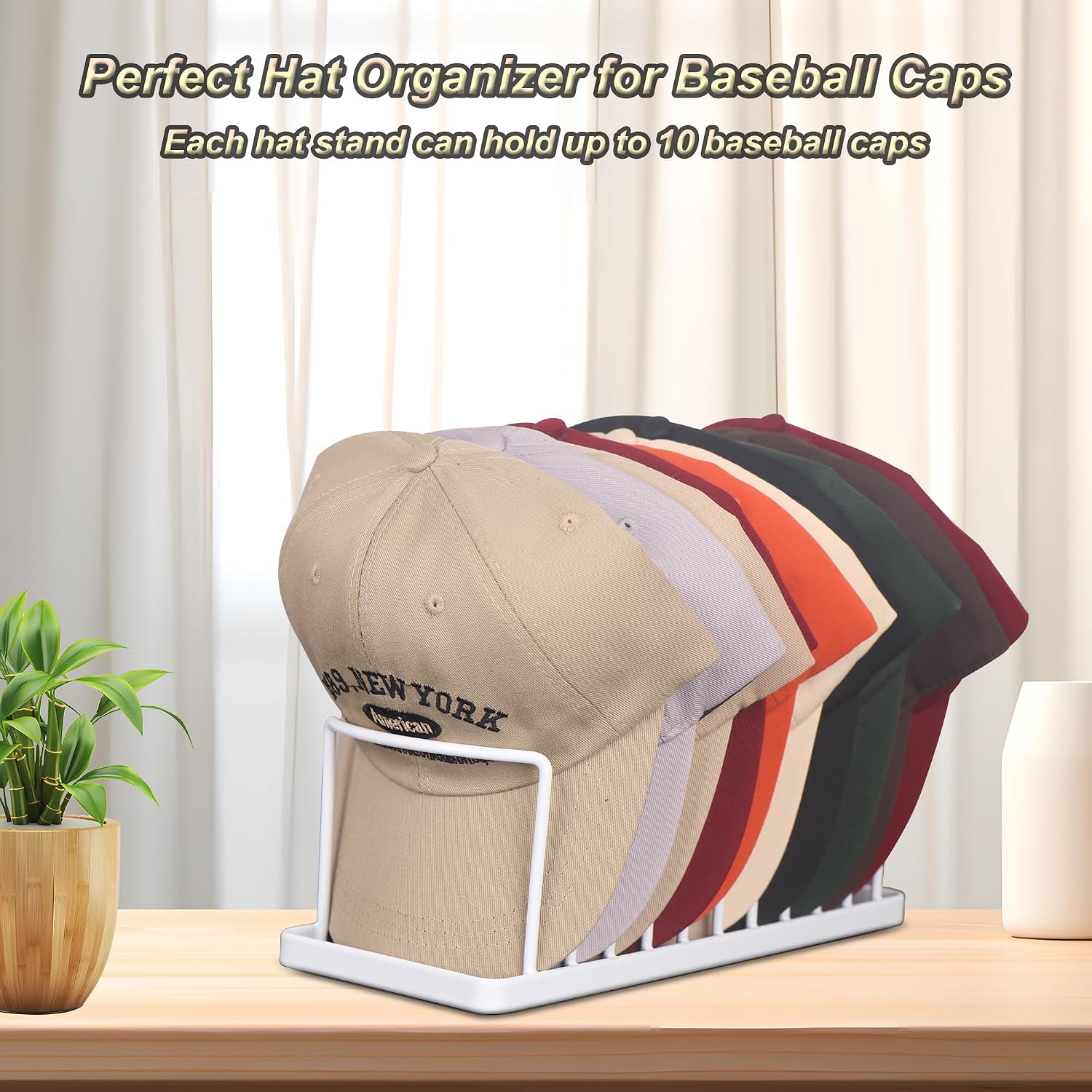 Detalle 2 de YiSeyruo Hat Rack 0567 Hat Organizer, White 2-Pack, Carbon Steel for 20 Caps