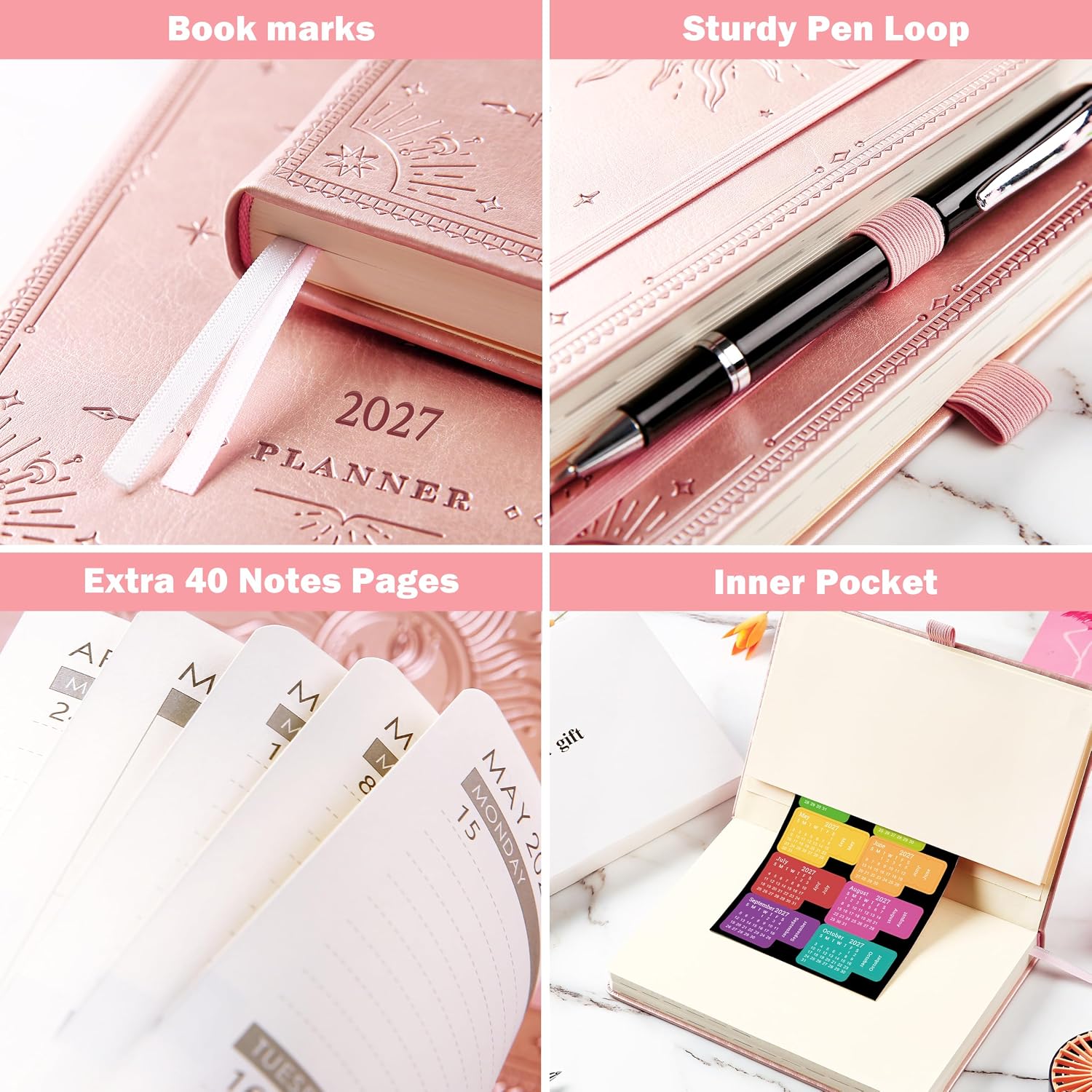 Detalle 2 de Artfan ANA5MGTY22B13 2027 Planner, Weekly and Monthly, Rose Gold Faux Leather