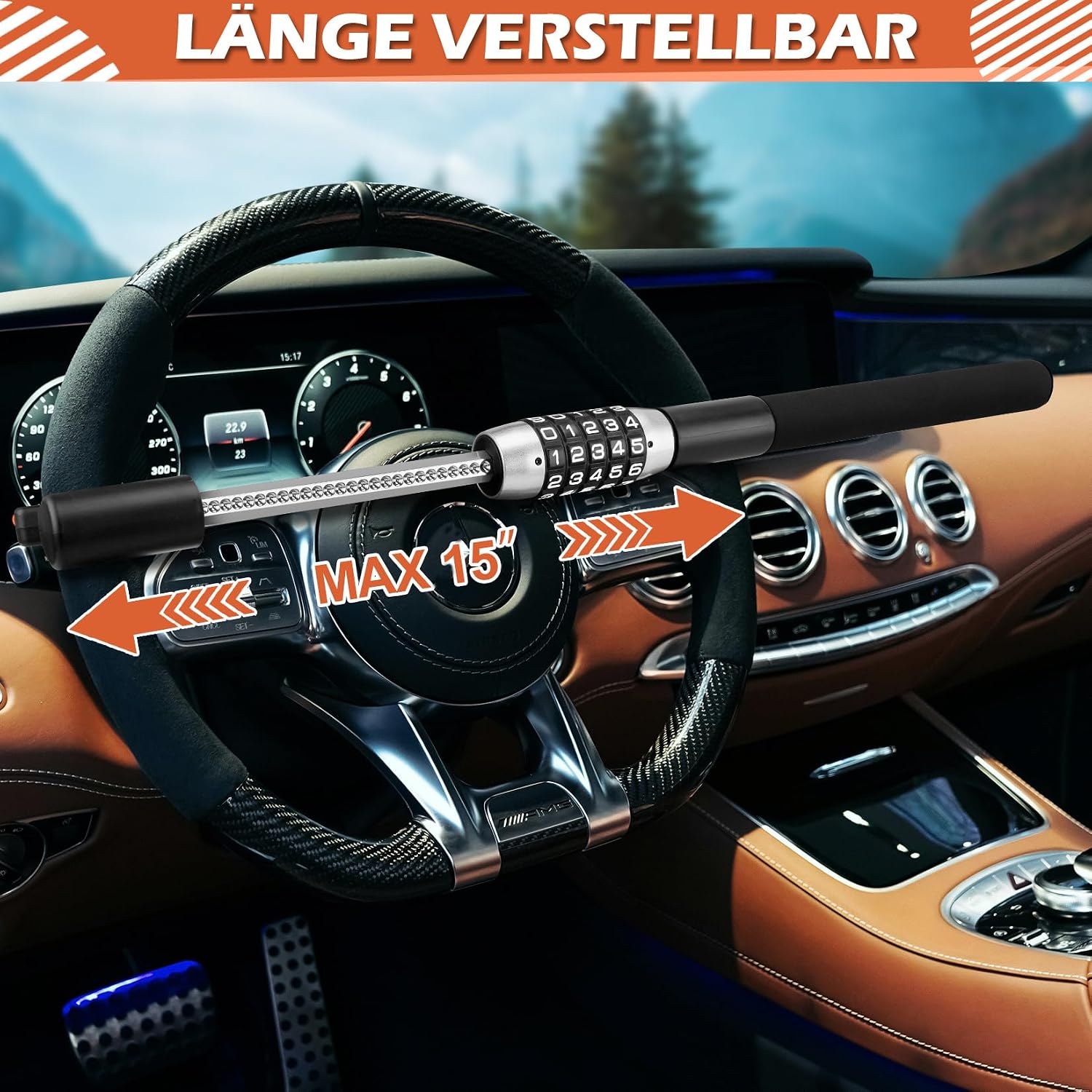 Detalle de Tevlaphee Lenkradkralle mit Zahlenschloss – universell, verstellbar und robust