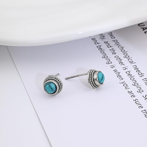 Thumbnail 2 de Weviway Turquoise Earrings 925 Sterling Silver Post 8mm Round Stud Earrings