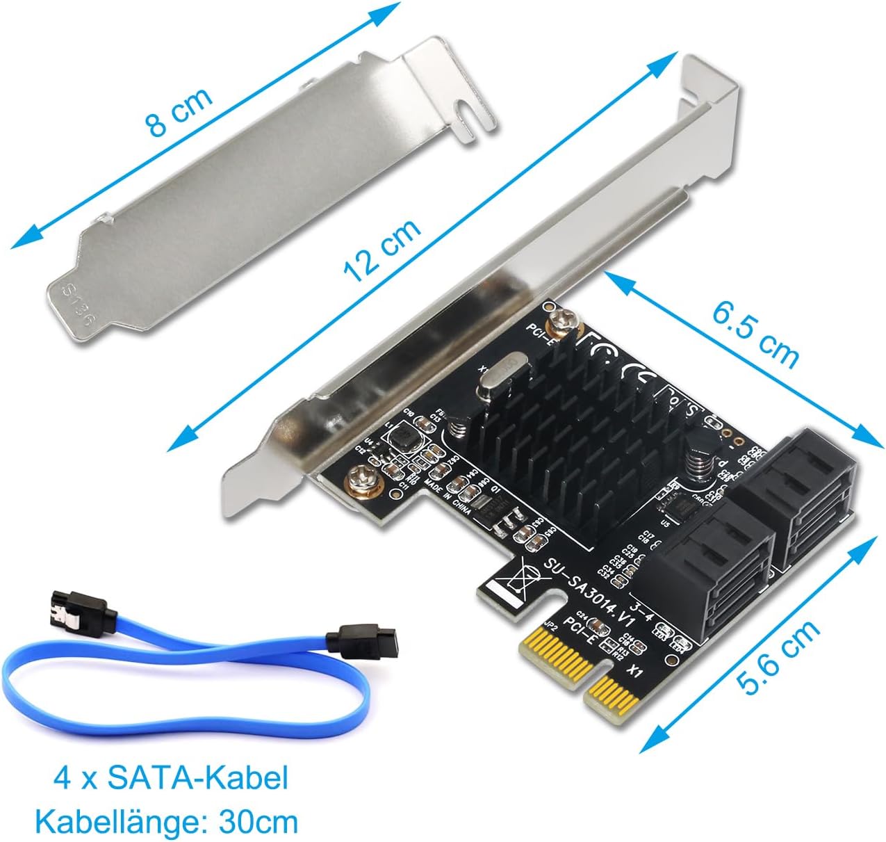 Thumbnail 6 de Ziyituod PCIe-zu-SATA-Adapterkarte mit 4 Ports (SATA 3.0, 6 Gbit/s) inkl. Low-Profile-Halterung