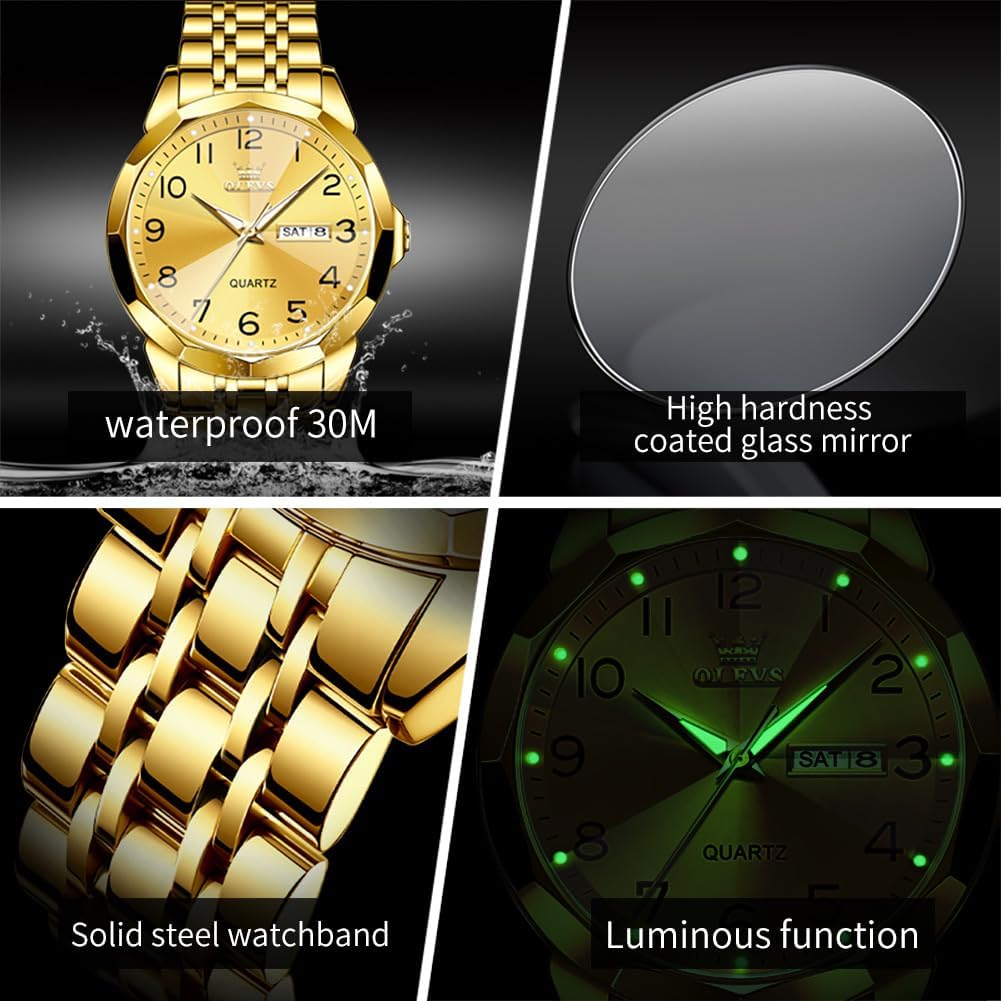 Detalle 2 de Montre homme OLEVS Quartz index diamants, acier inoxydable 316L, étanche 30 m et lumineuse