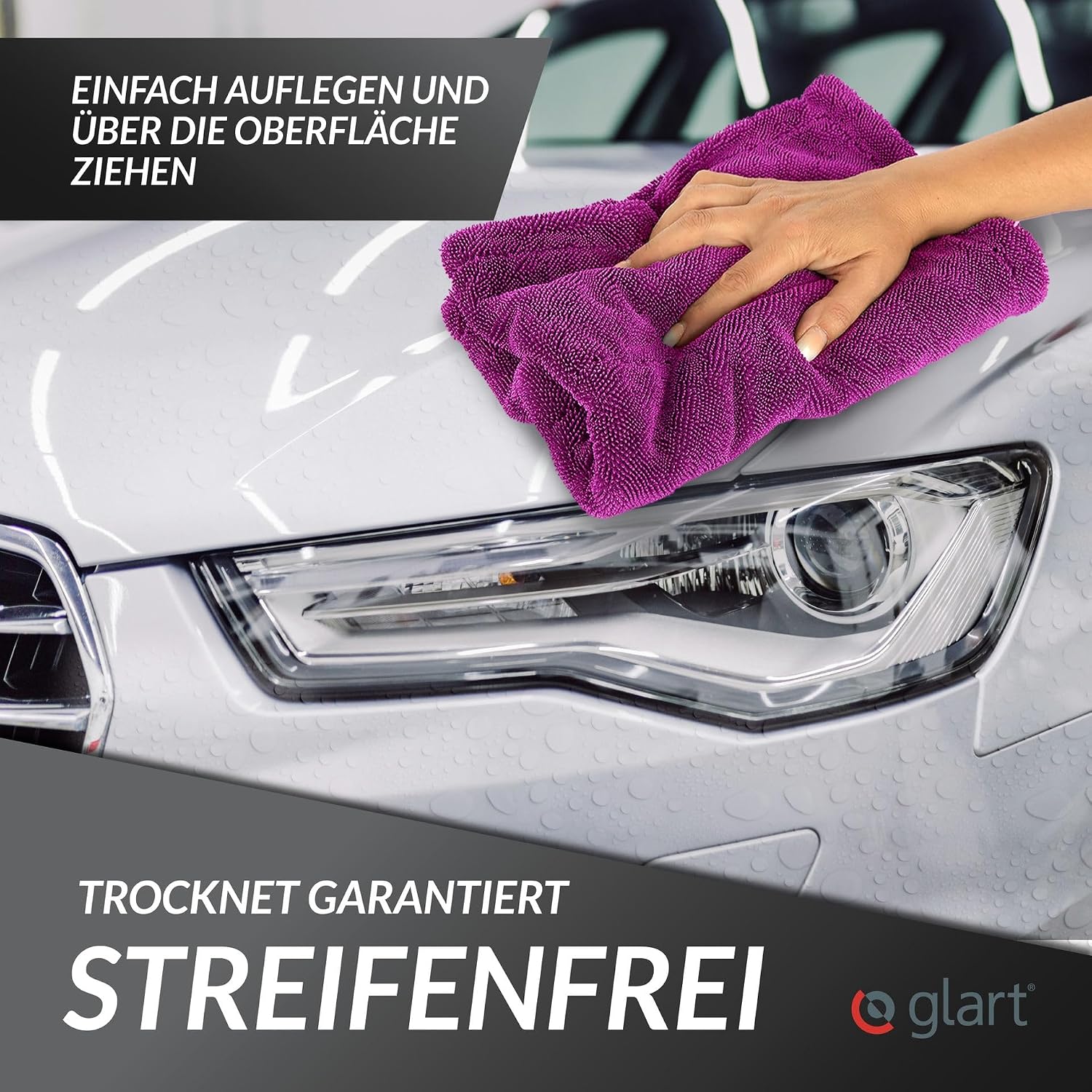 Detalle 2 de Glart 44TW8P Twist Auto Trockentuch XXL 80x55 cm – Mikrofaser, fusselfrei, kratzschutz