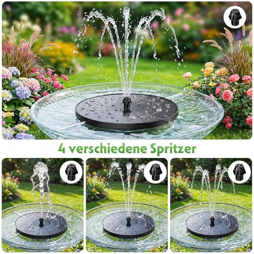 Detalle 2 de AISITIN Solarbrunnen für Draussen mit 4 Sprüh Effekten und 4 Stützstäben – solarbetrieben, 3,8 W Modul