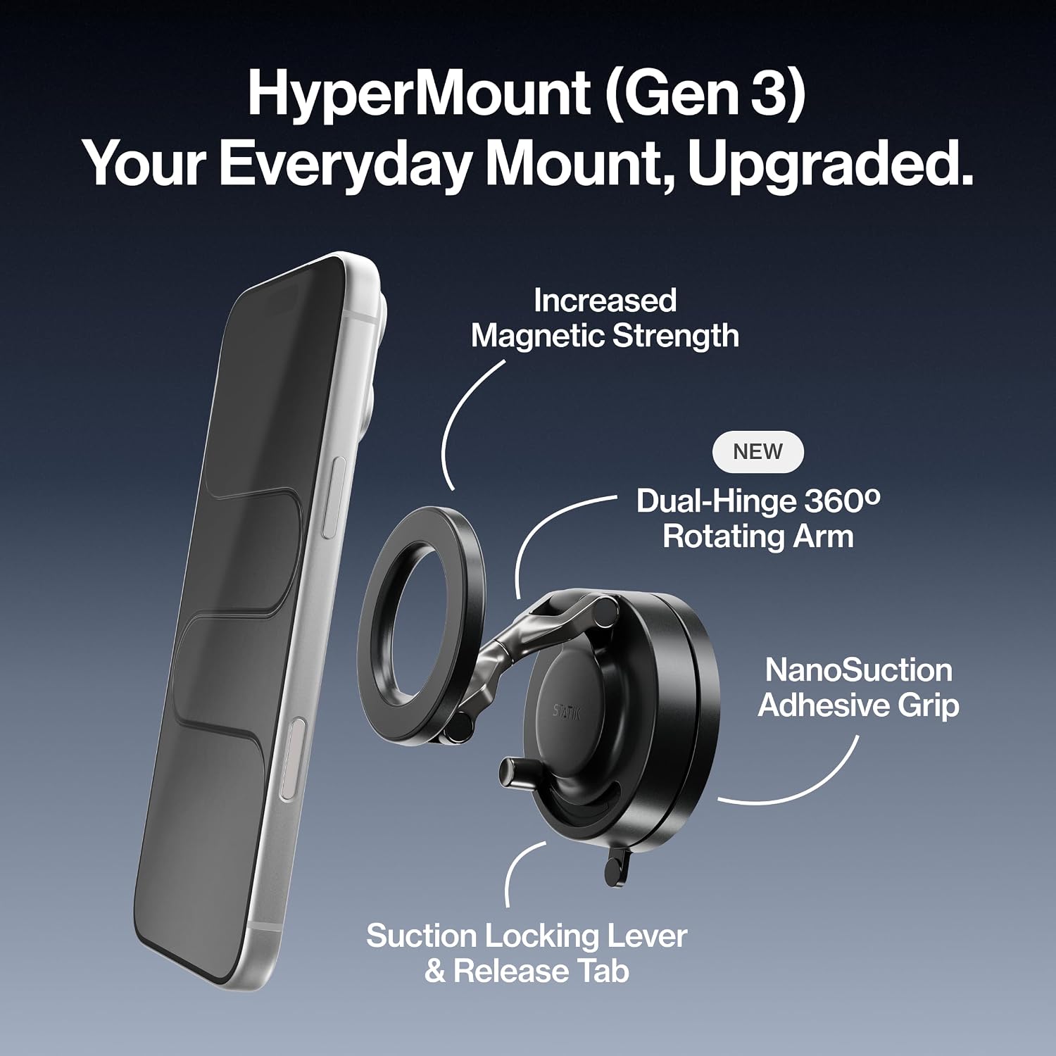 Detalle de Statik HyperMount (Gen 3) Magnetic Phone Holder with N52 Magnets and 360° Rotation
