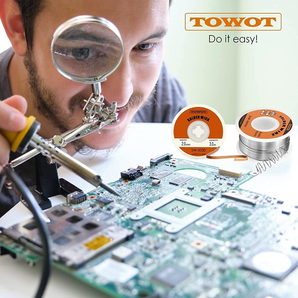 Detalle de TOWOT SW0850 Solder Wire, 0.8 mm Sn60-Pb40 Rosin Core, 50 g