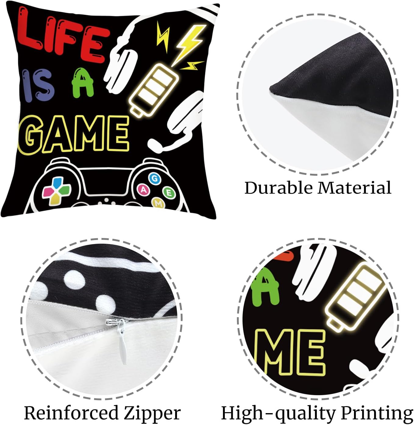 Detalle de Joymaison Gamer Room 45x45 cm Throw Pillow Covers – Set of 4