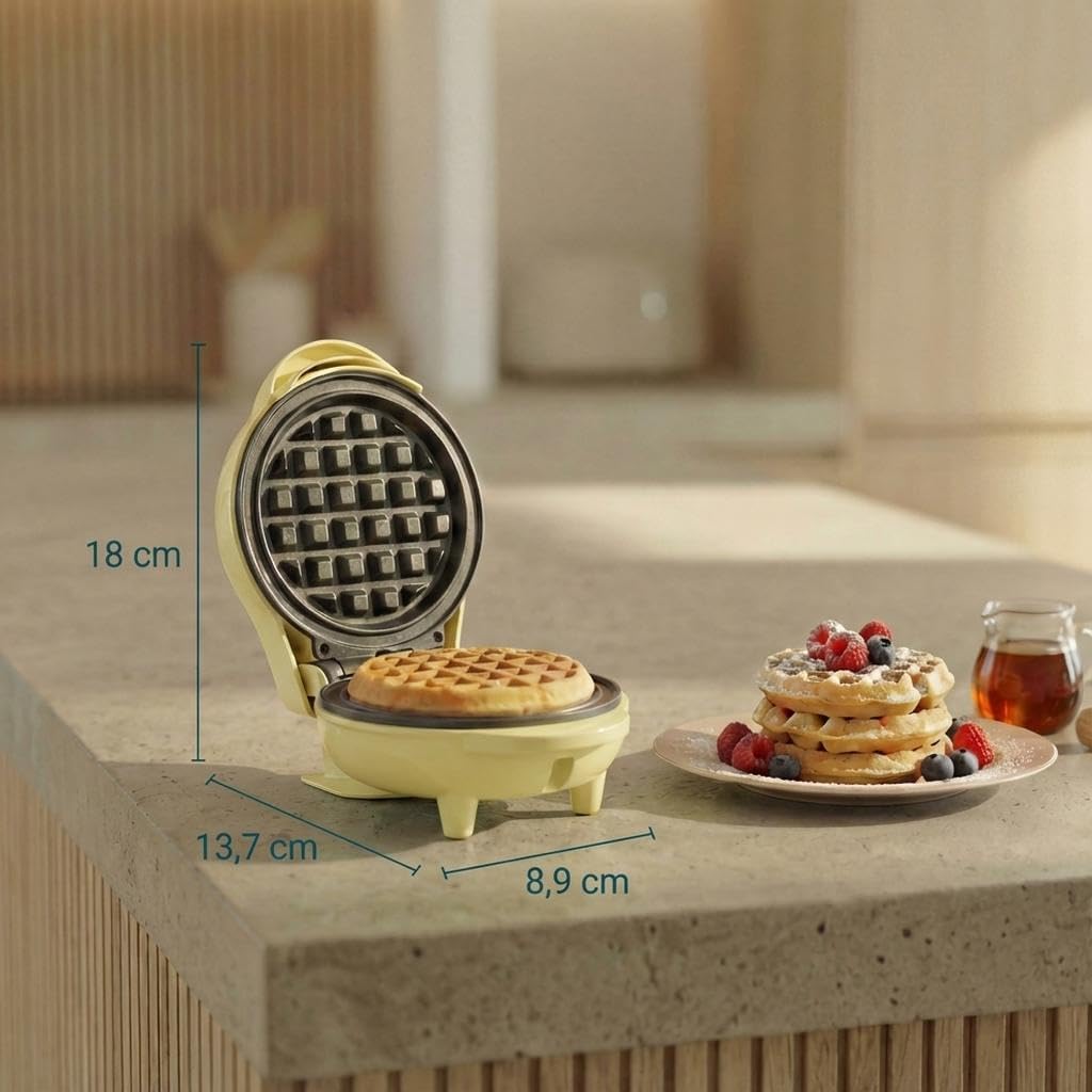 Detalle 2 de Bestron AMW500V mini waffle maker da 10 cm da 550 W con rivestimento antiaderente (giallo)