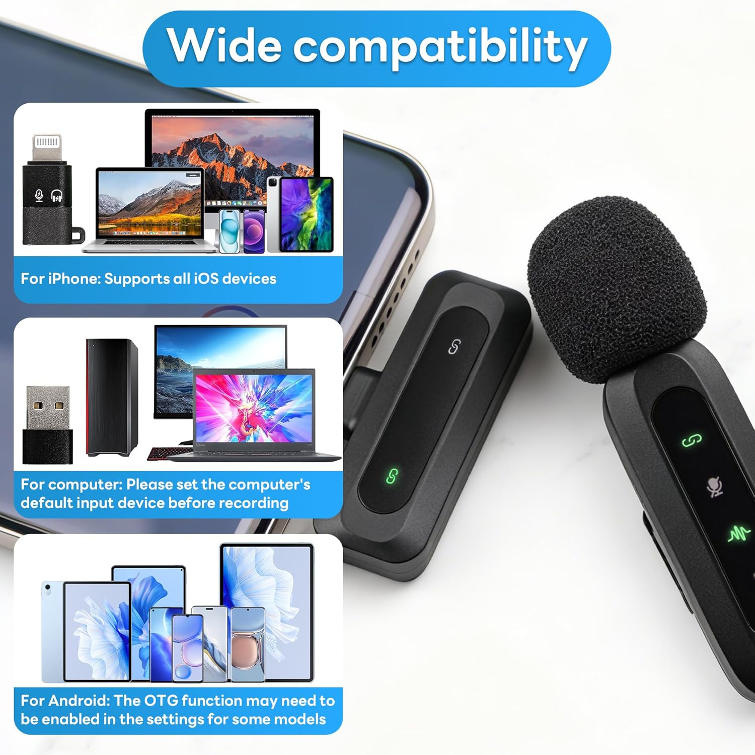 Thumbnail 4 de Deecam Mini-Lavalier-Mikrofon für Android & iOS – kabelloses 2,4 GHz System mit omnidirektionaler Abnahme