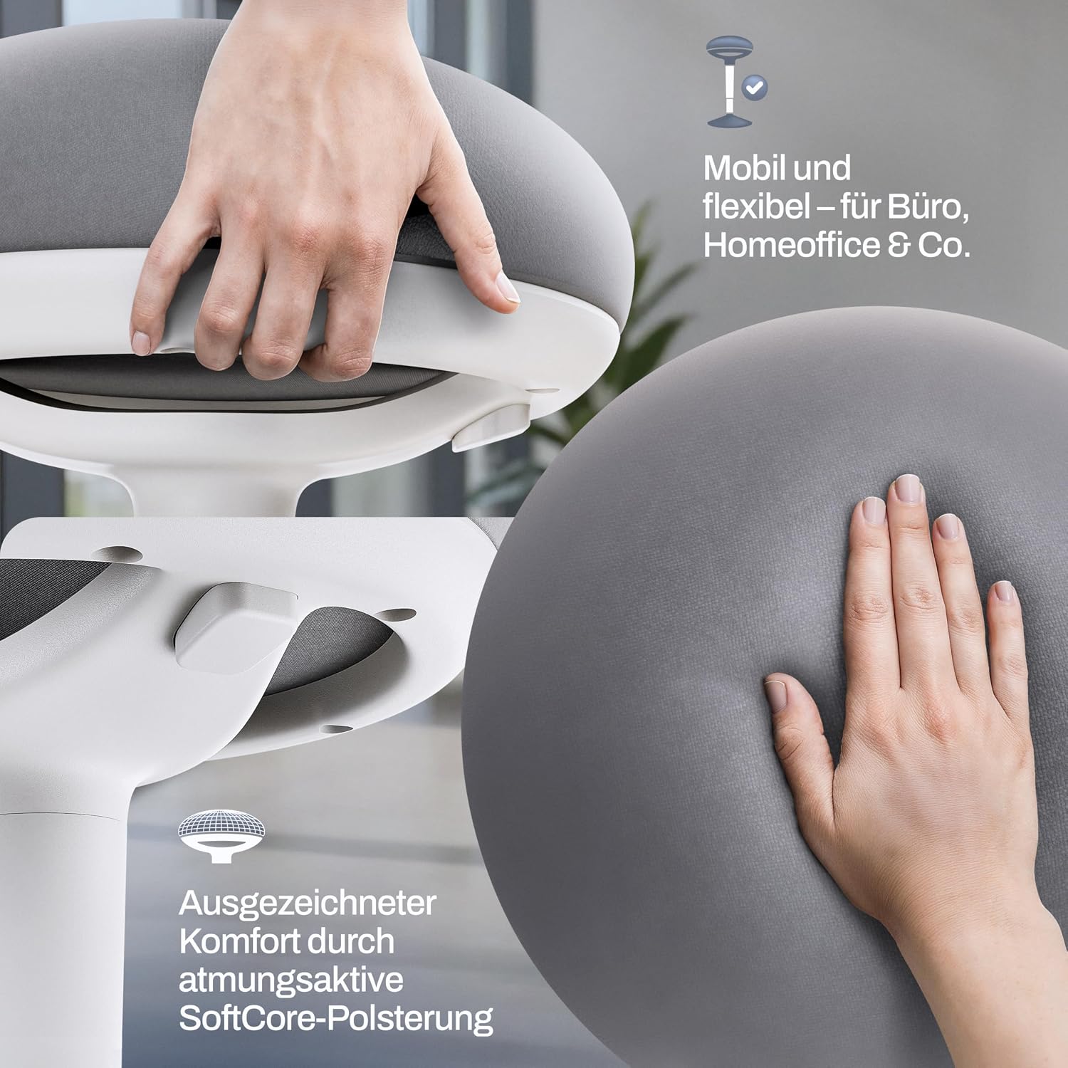 Detalle de Wohnperle ergonomischer Bürohocker 2in1 (Sitzhocker & Stehhocker), höhenverstellbar – zertifiziert