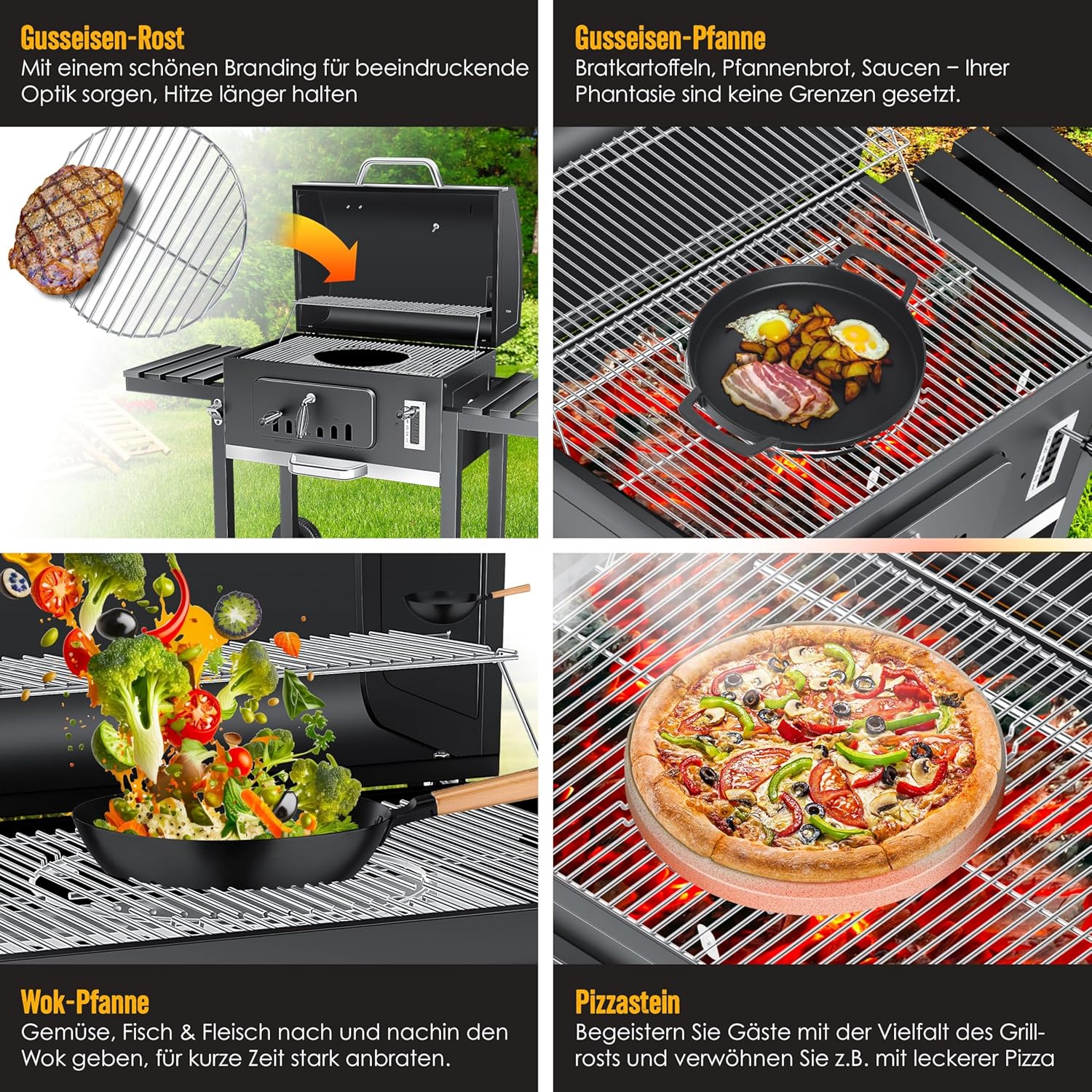 Thumbnail 4 de KESSER Holzkohlegrill XXL Grillwagen-Set mit Deckel & Thermometer (56 x 41,5 cm Rost)