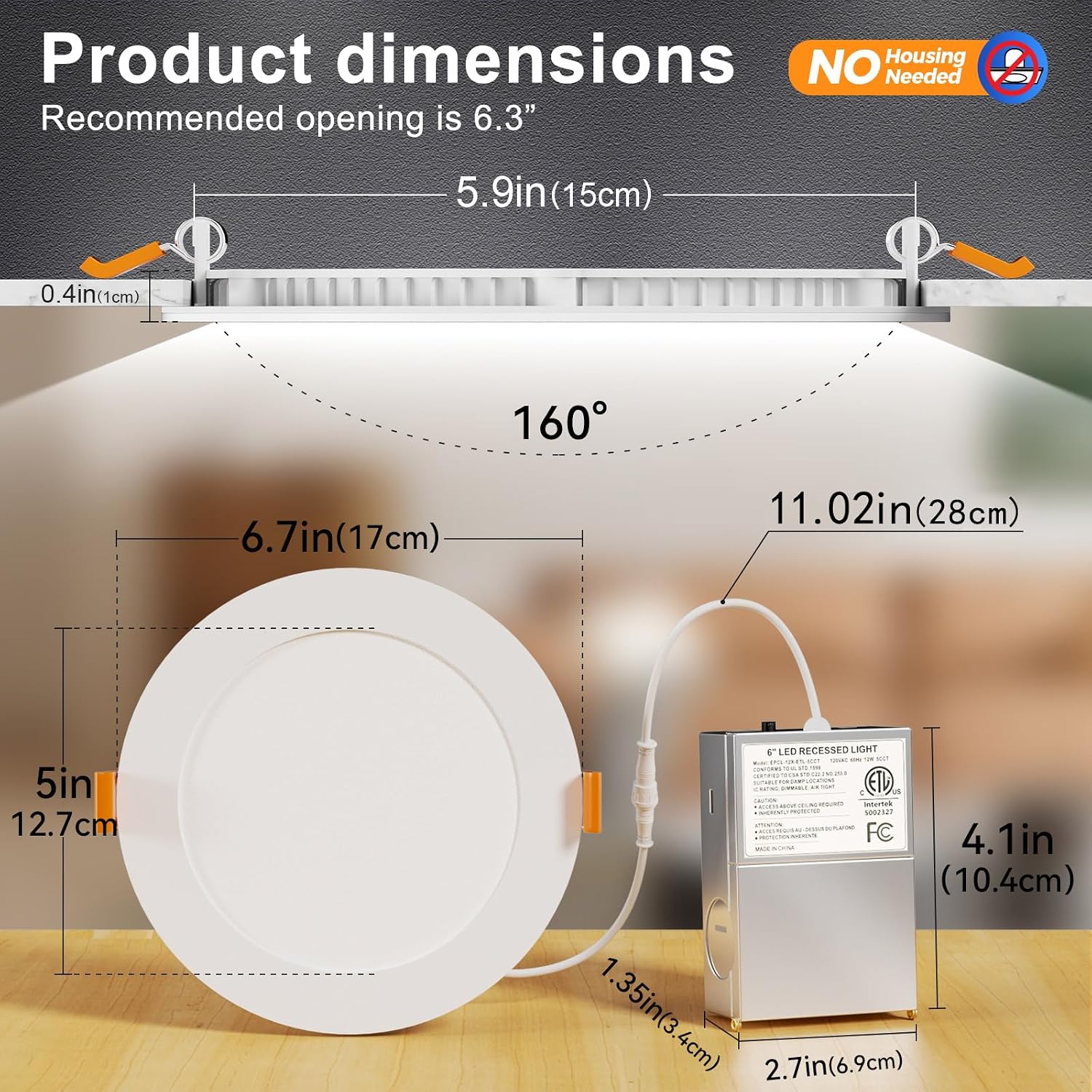 Thumbnail 2 de CHARKEE EPCL-12X-ETL-5CCT 24-Pack 6-Inch Canless LED Recessed Lights