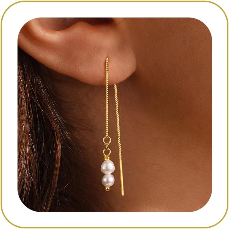 Detalle de Carffordo Pearl Drop Earrings, 14K Gold Plated