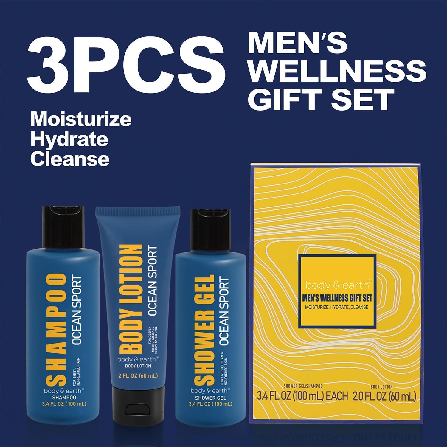 Detalle de BODY & EARTH Men's Bath & Body Gift Set, 3-Piece Ocean Scent