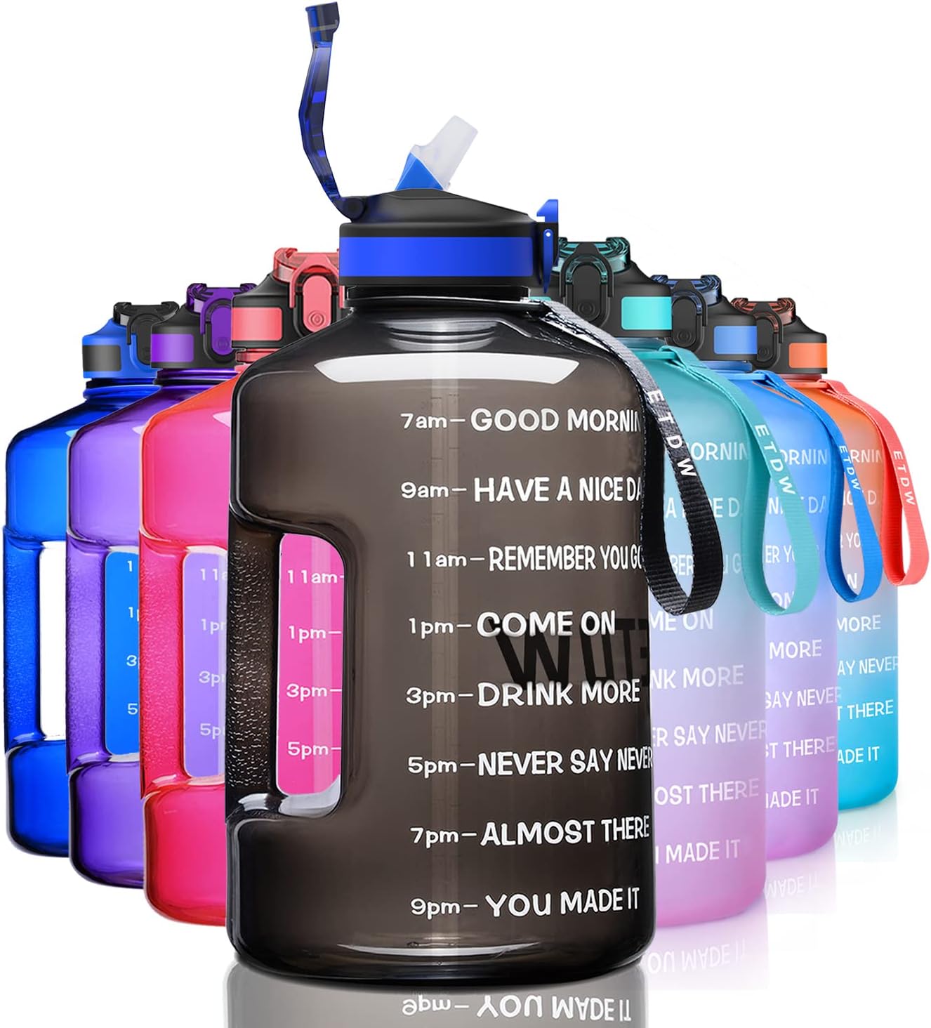 Detalle de ETDW Large Sports Water Bottle with Straw, Time Markers and Locking Lid