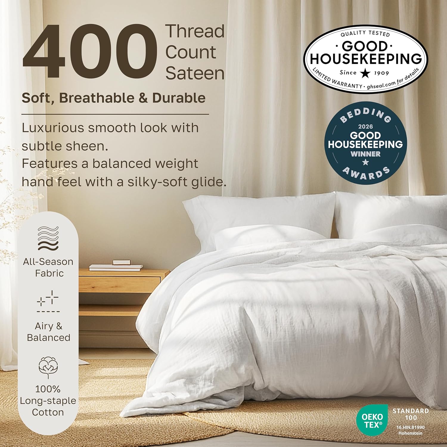 Thumbnail 2 de California Design Den 400 Thread Satin Sheets