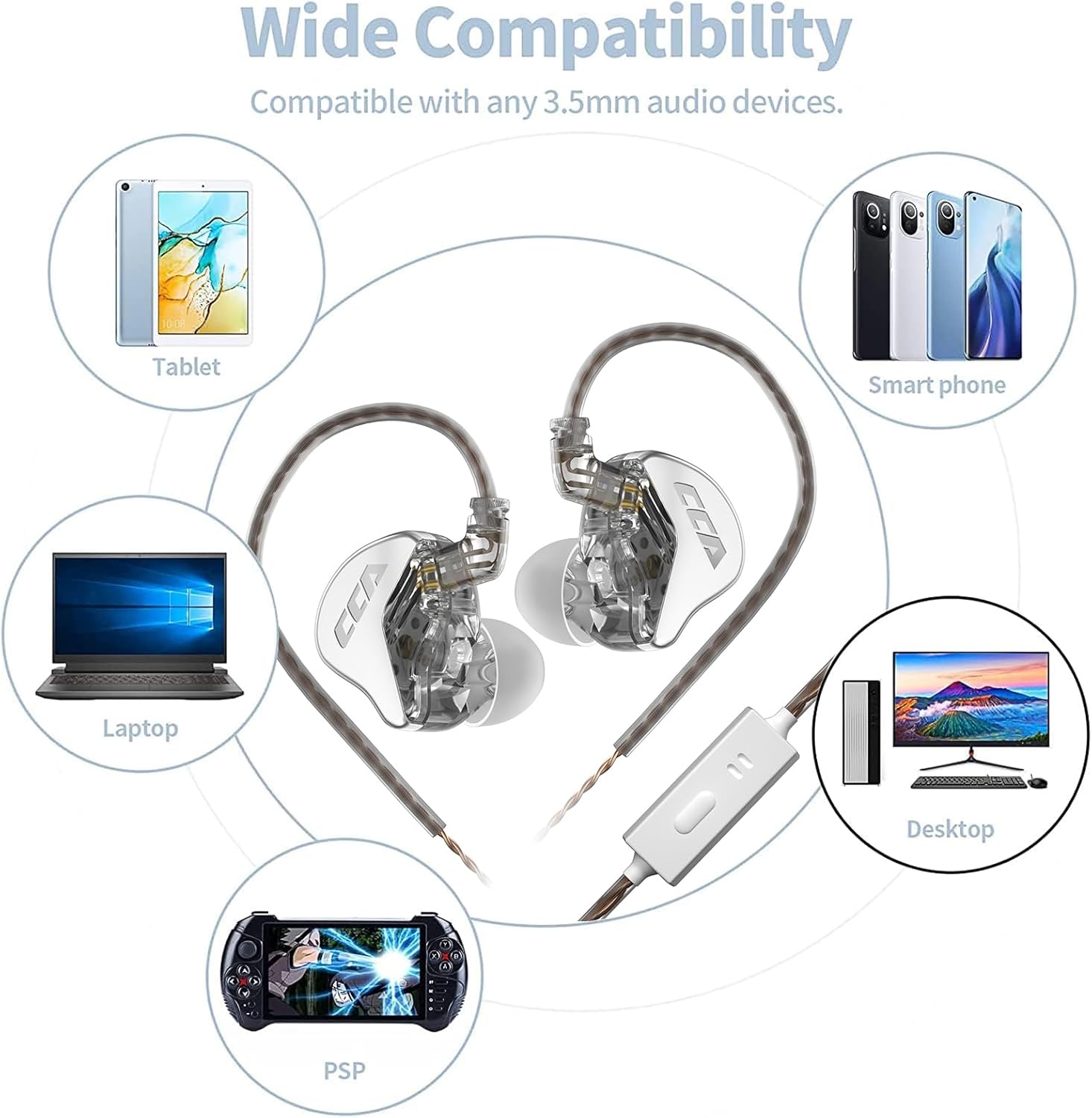 Detalle de CCA CRA In Ear Monitors with Microphone: Wired Extra Bass Earbuds for Musicians and Everyday Calls