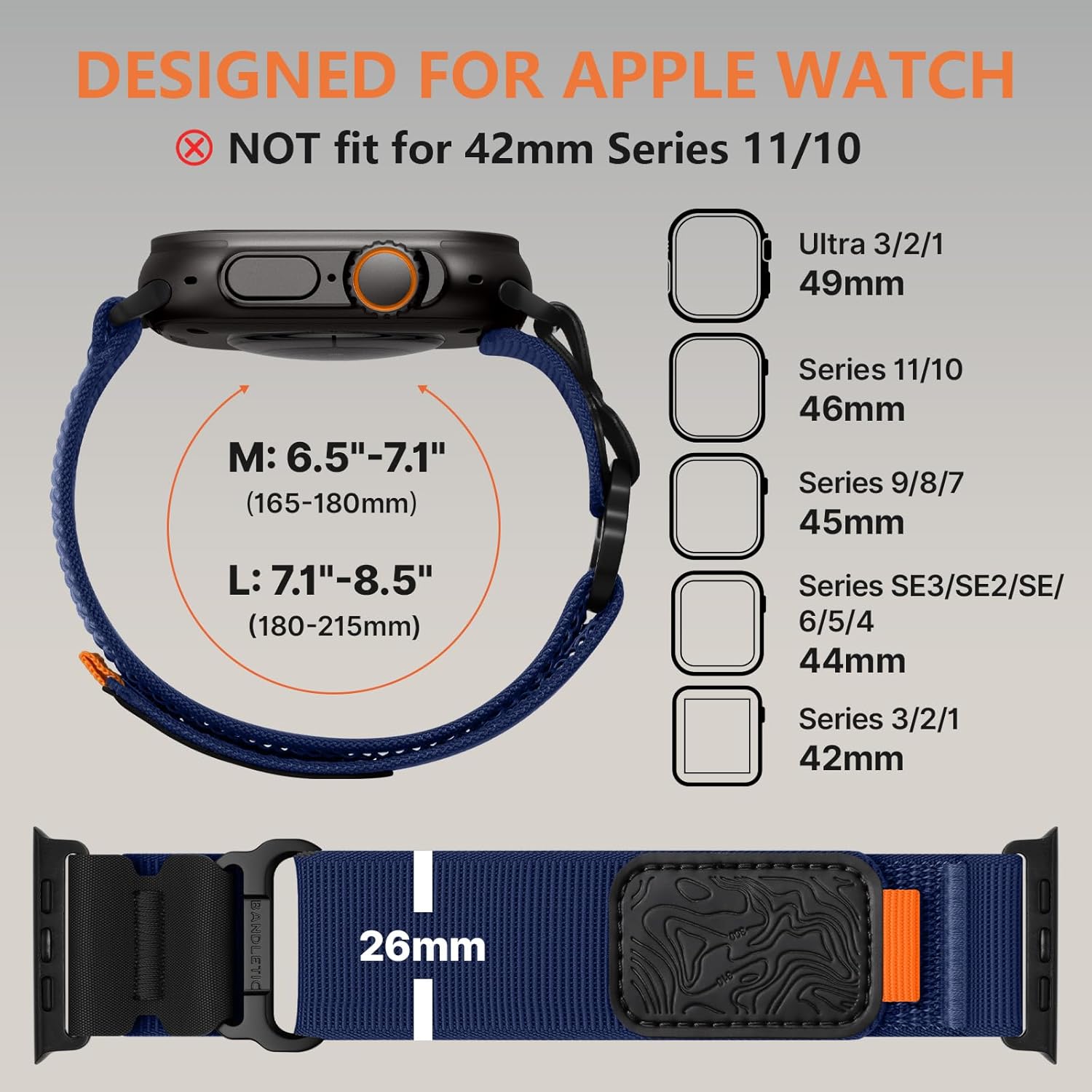 Thumbnail 5 de Bandletic Soft Nylon Loop Strap for Apple Watch Ultra Series & SE (Blue)