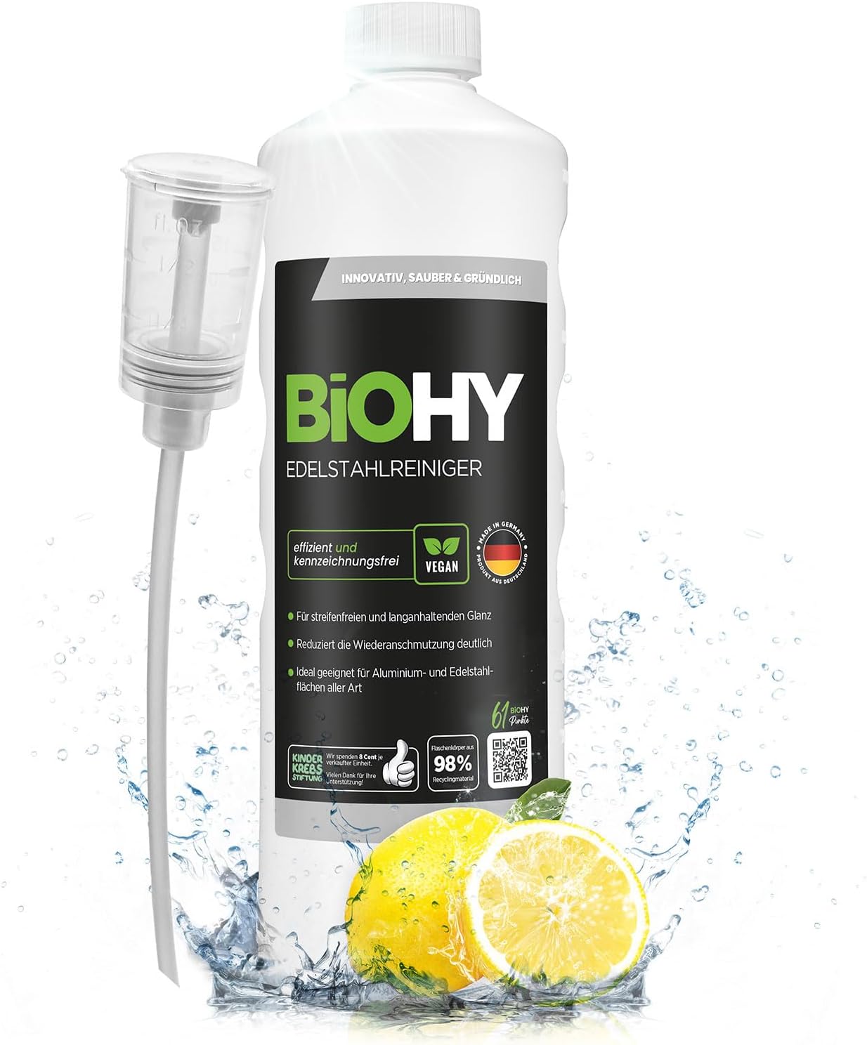 Detalle de BIOHY RVS-reiniger 1 l met doseerder voor keuken, potten en grill