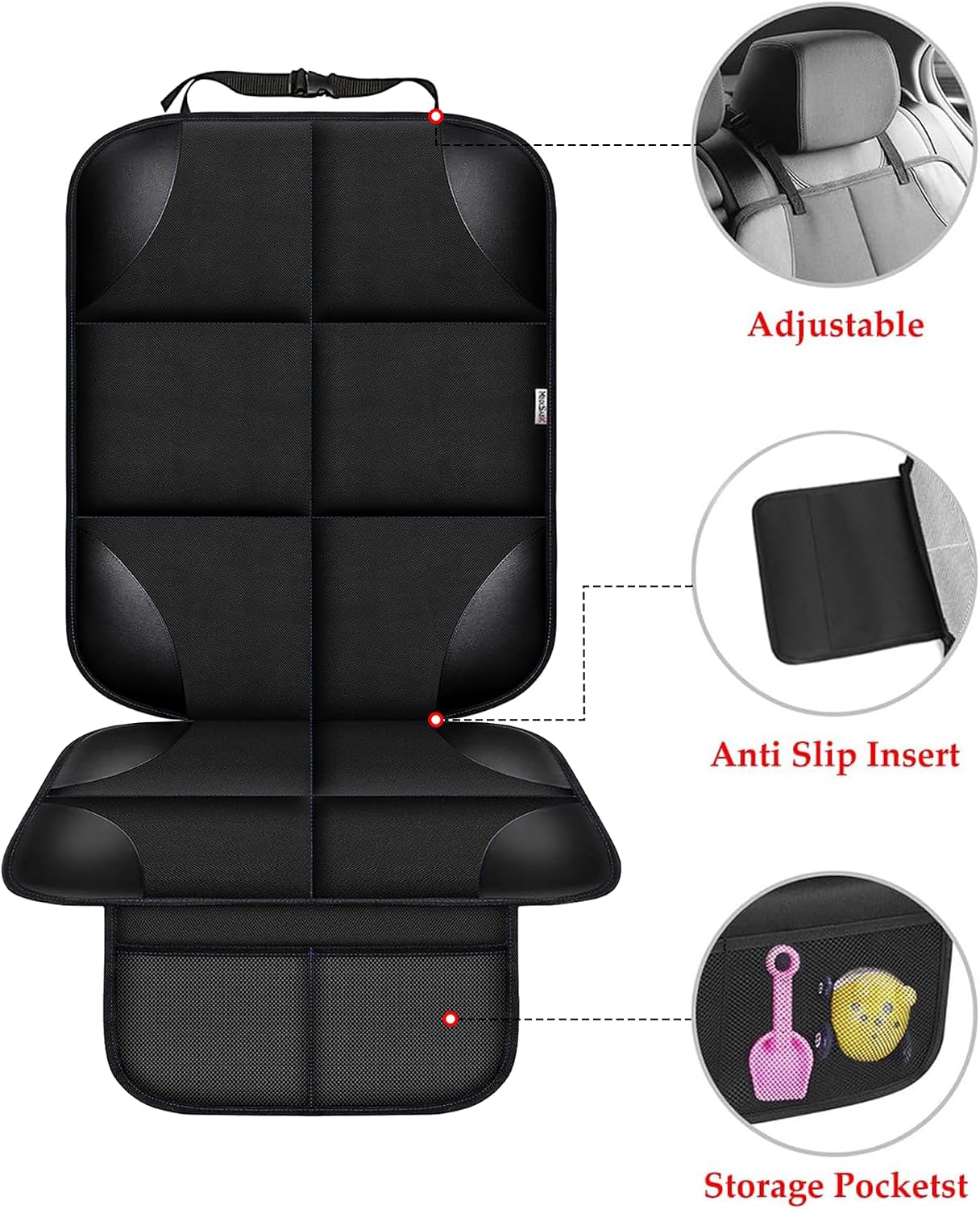 Detalle de Meolsaek Car Seat Protector for Child Car Seat: Durable 600D Waterproof Cover with Thick Padding and Non-Slip Backing