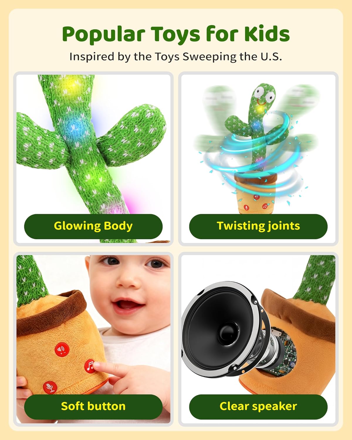 Thumbnail 6 de Dancing Talking Cactus Baby Toy: 120 English Songs, Voice Recording, and Interactive Dance for Toddlers