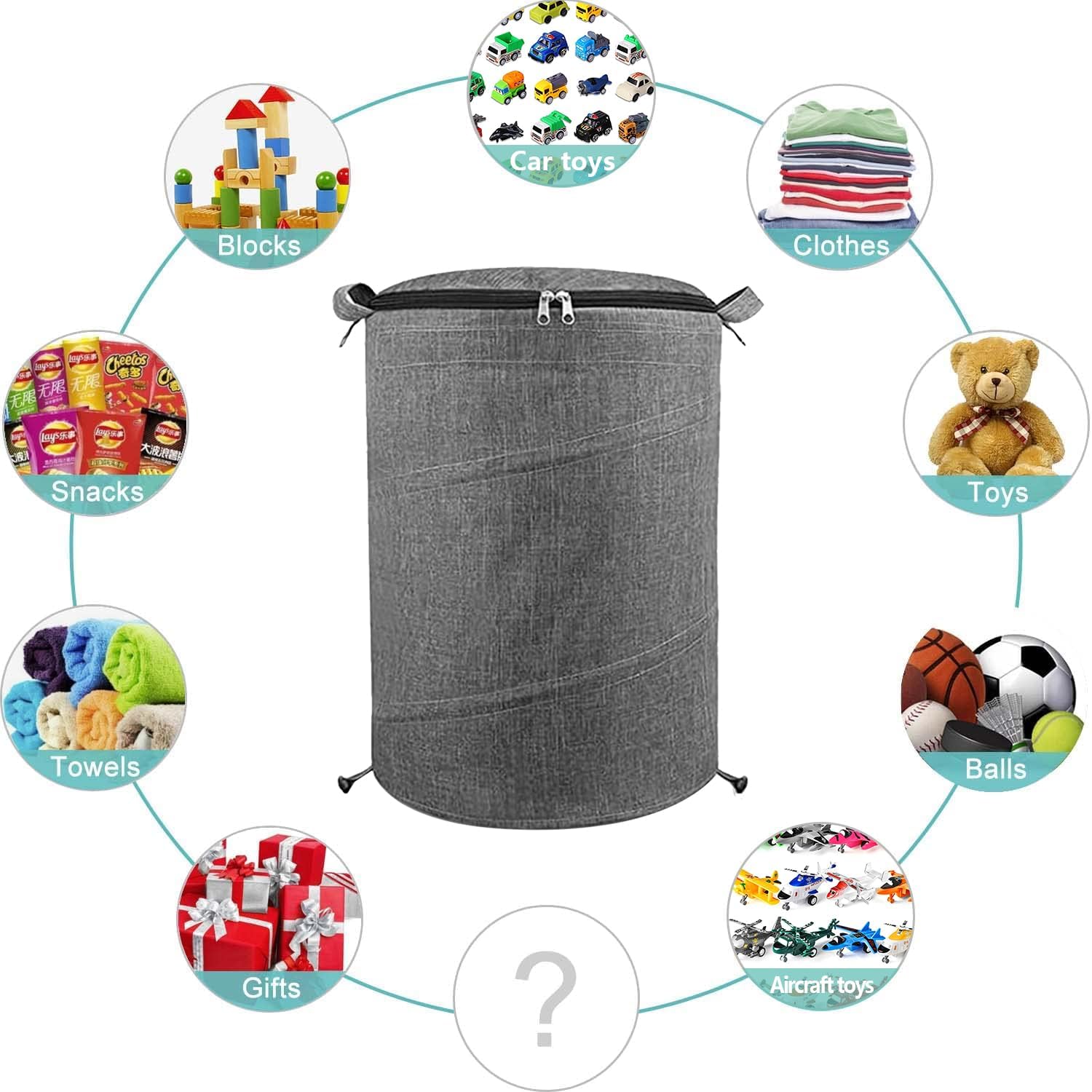 Detalle de Modojuny Kids’ Toy Storage Organizers with Play Mat (Grey) — Large canvas bin with zipper
