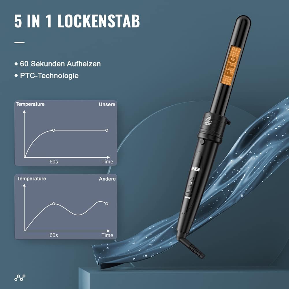 Thumbnail 3 de ELEHOT-Store Lockenstab 5 in 1 ET-W301 mit LCD, Keramik-Turmalin & wechselbaren Aufsätzen