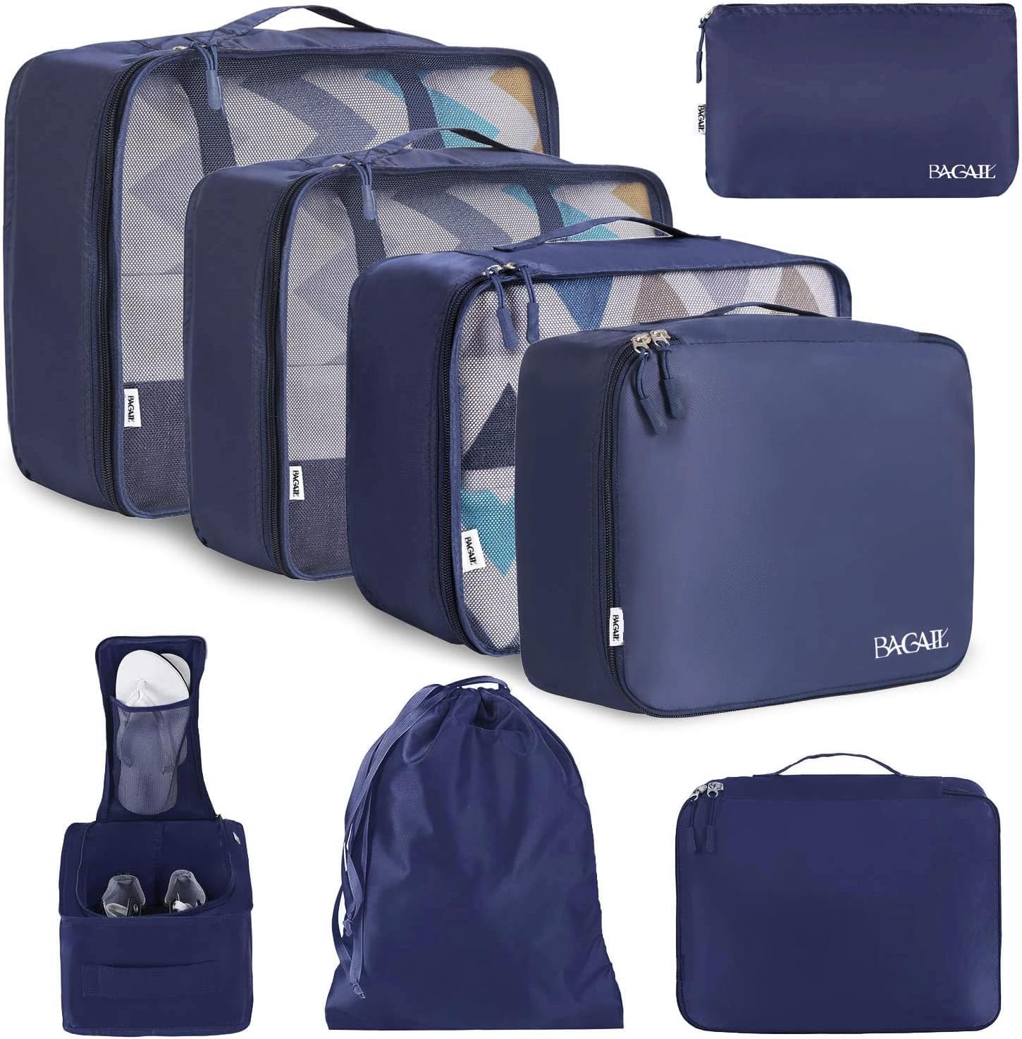 Detalle de BAGAIL 8-teiliger Packwürfel-Set mit Kleidertaschen & Kofferorganizer (Packing Cubes)