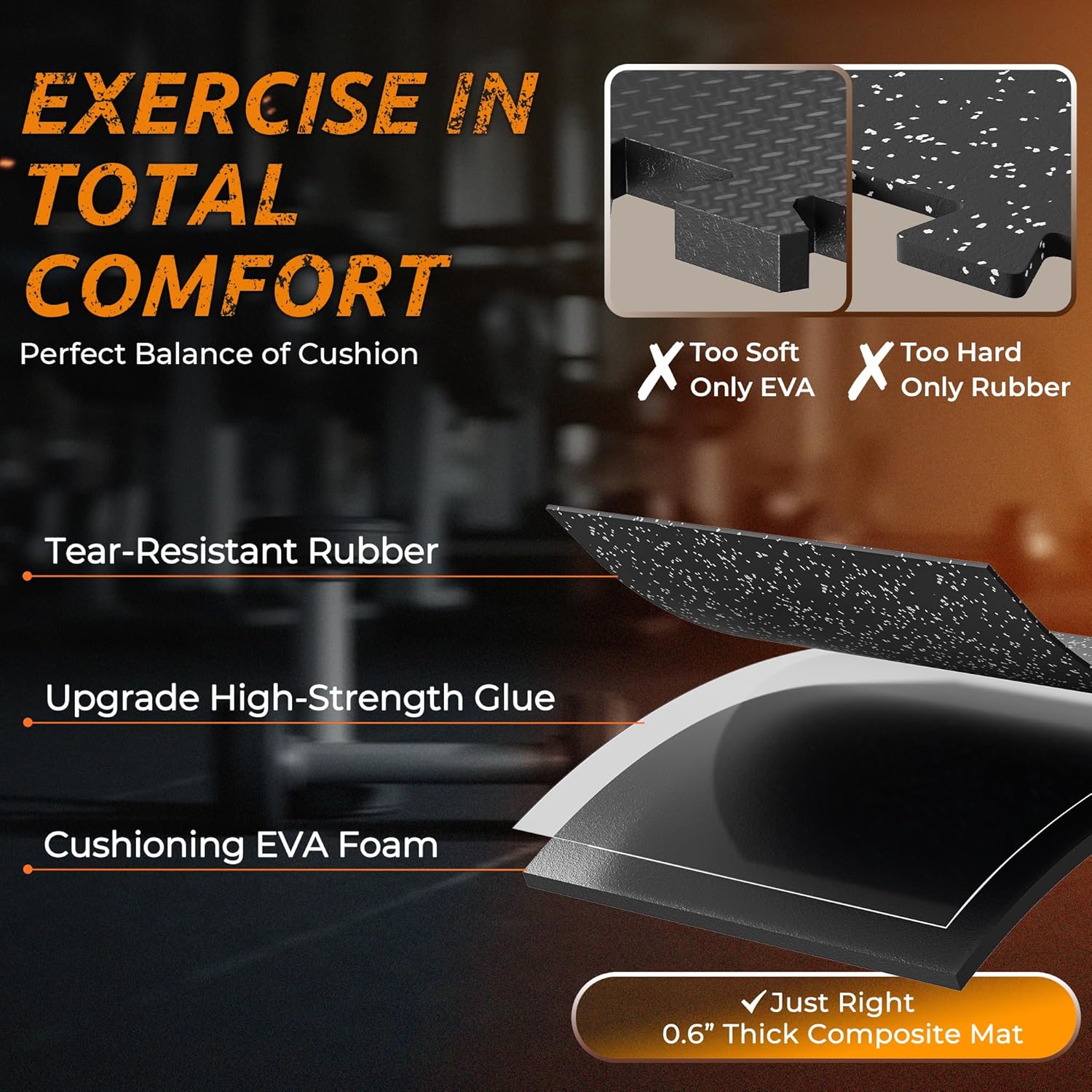 Thumbnail 2 de PRAISUN 0.6" Rubber Top Gym Flooring, 48 sq ft 🏋