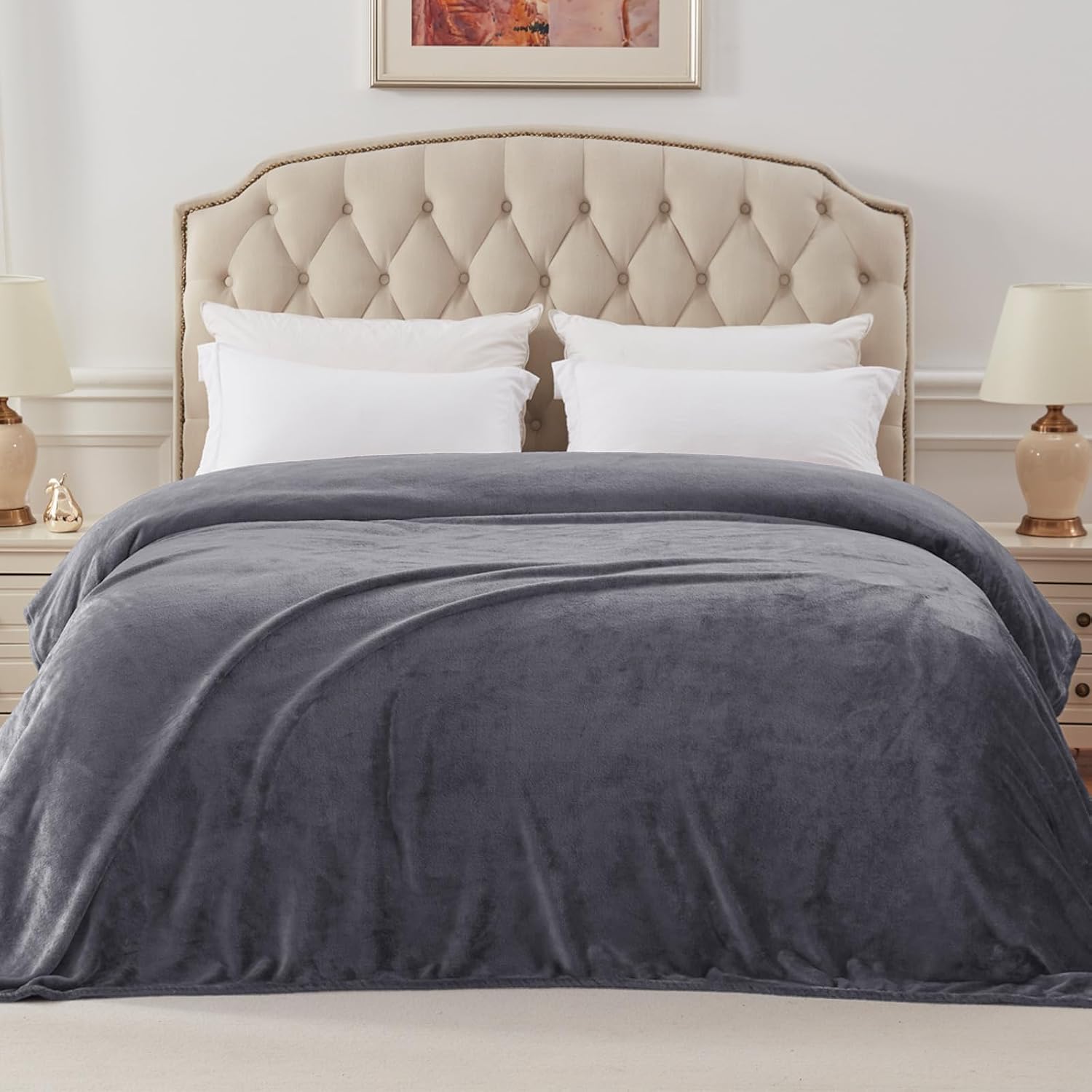 Detalle de Exclusivo Mezcla FB-GY6080 Twin Fleece Blanket, Dark Gray, 60 x 80 Inches
