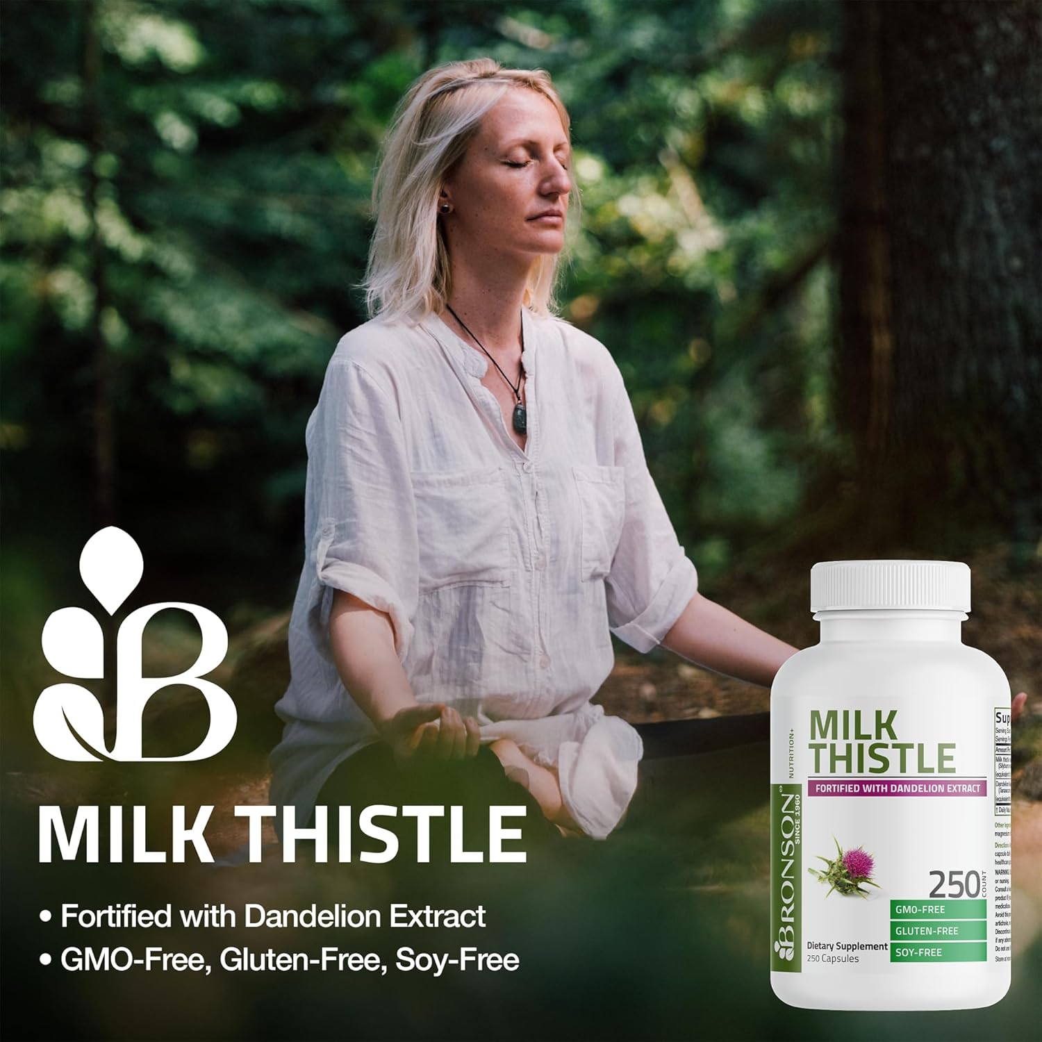 Detalle de Bronson 792B Milk Thistle and Dandelion Capsules, 120 Count