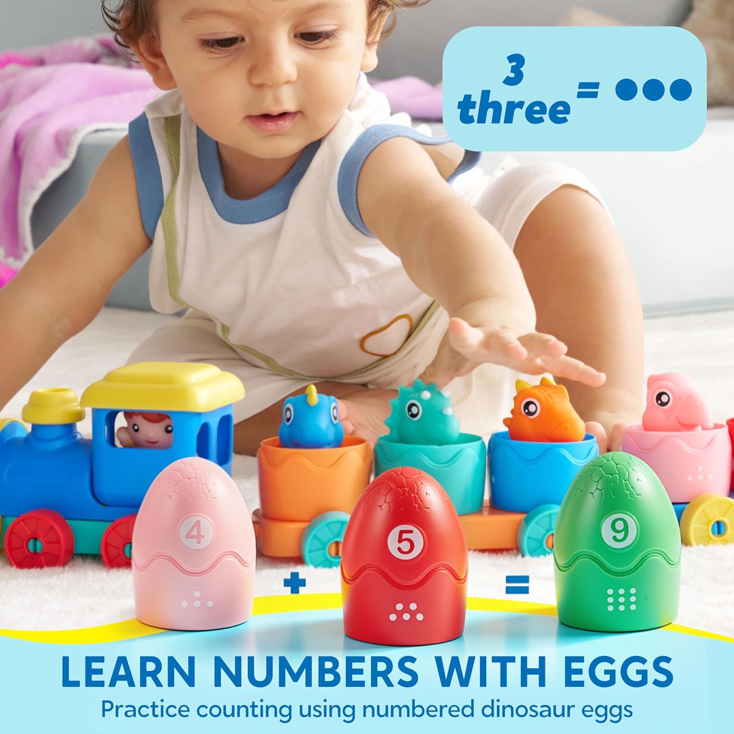 Thumbnail 3 de Play-Act dinosaur train learning toy set for toddlers (counting, matching & sorting) with 9 dinosaur figures