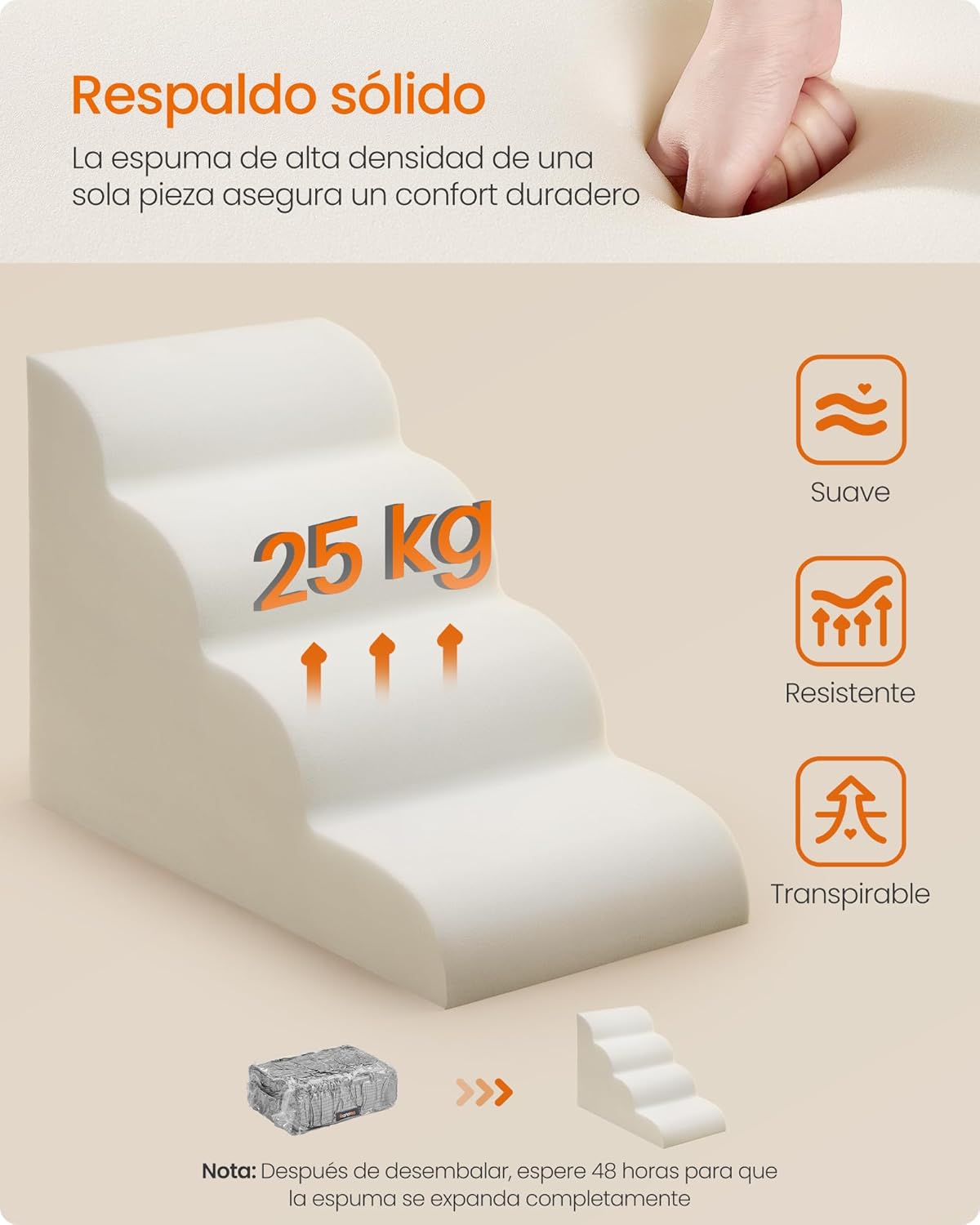 Detalle 2 de Feandrea PPS004G01 escalera 4 peldaños para perros