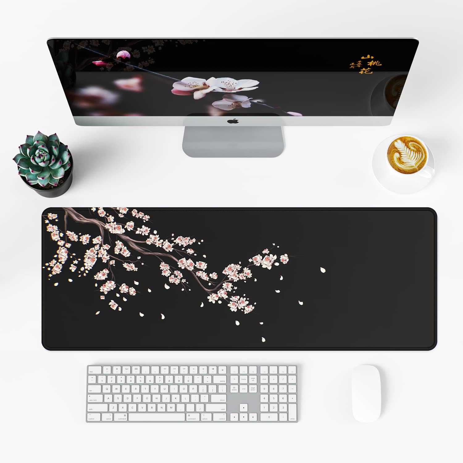 Detalle de EFISH Black Japanese Plum Blossoms Extended Large Mouse Pad (31.5 x 11.8 x 0.12 inches)
