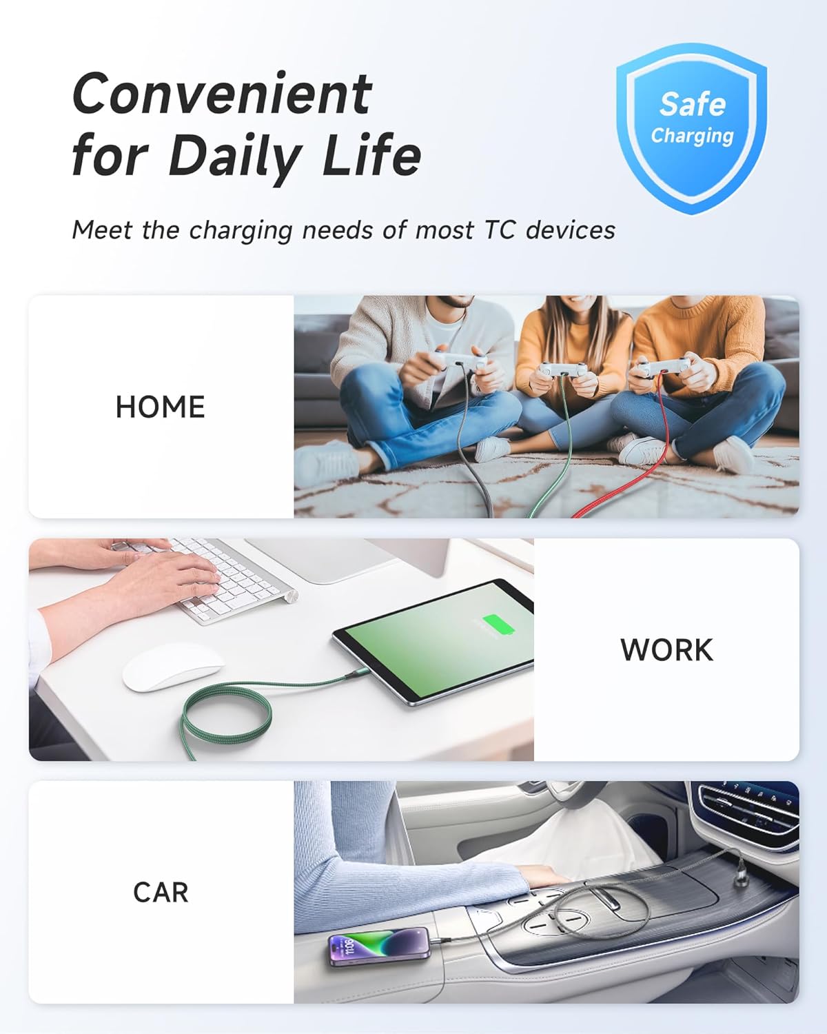 Thumbnail 6 de RAVIAD Cavo USB Type‑C 2m, kit 3 pezzi