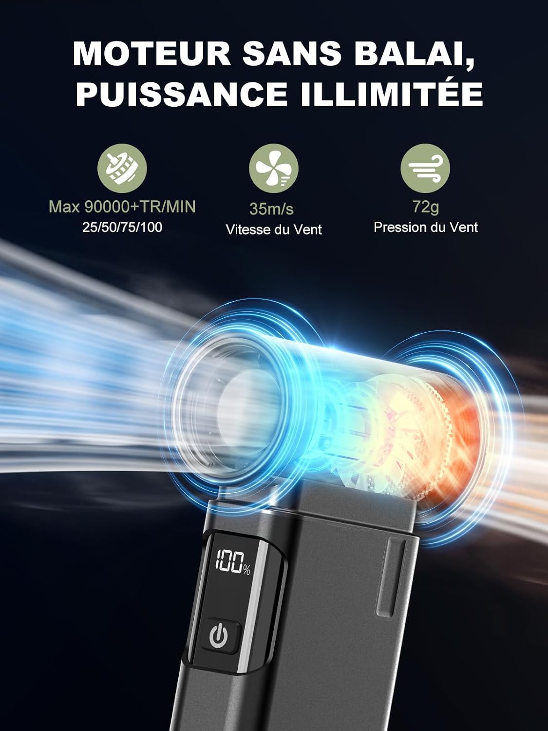 Thumbnail 1 de Smiling Shark JE-01 Souffleur Air Comprimé — Dépoussiérant sans fil polyvalent, 4 vitesses et corps en alliage d’aluminium