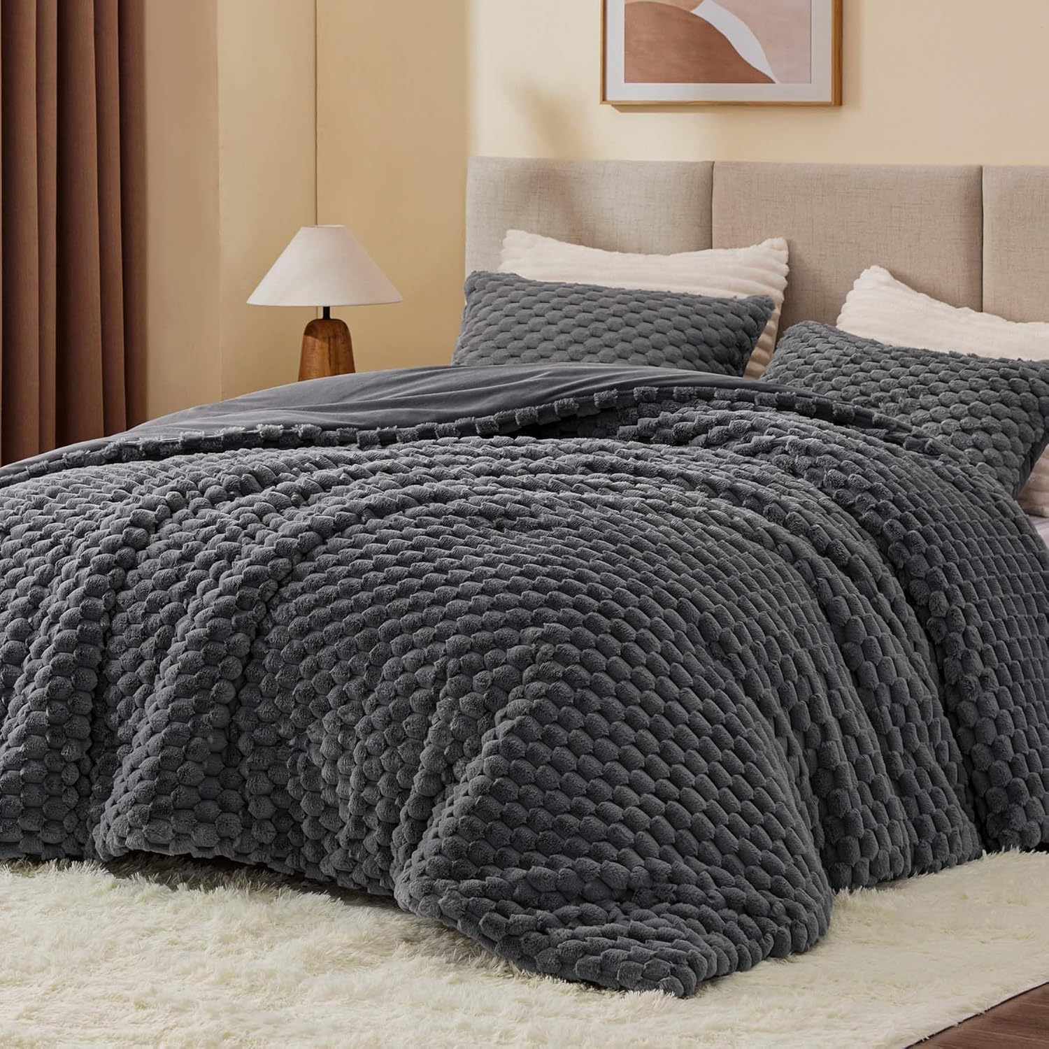 Detalle de BEDELITE Fluffy Twin/Twin XL Grey Fleece Comforter Set, 68" x 88