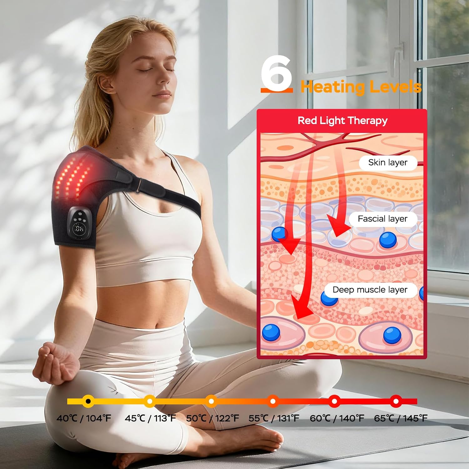 Thumbnail 2 de GINEKOO Heated Shoulder Wrap for Right Shoulder with Red Light and Massage