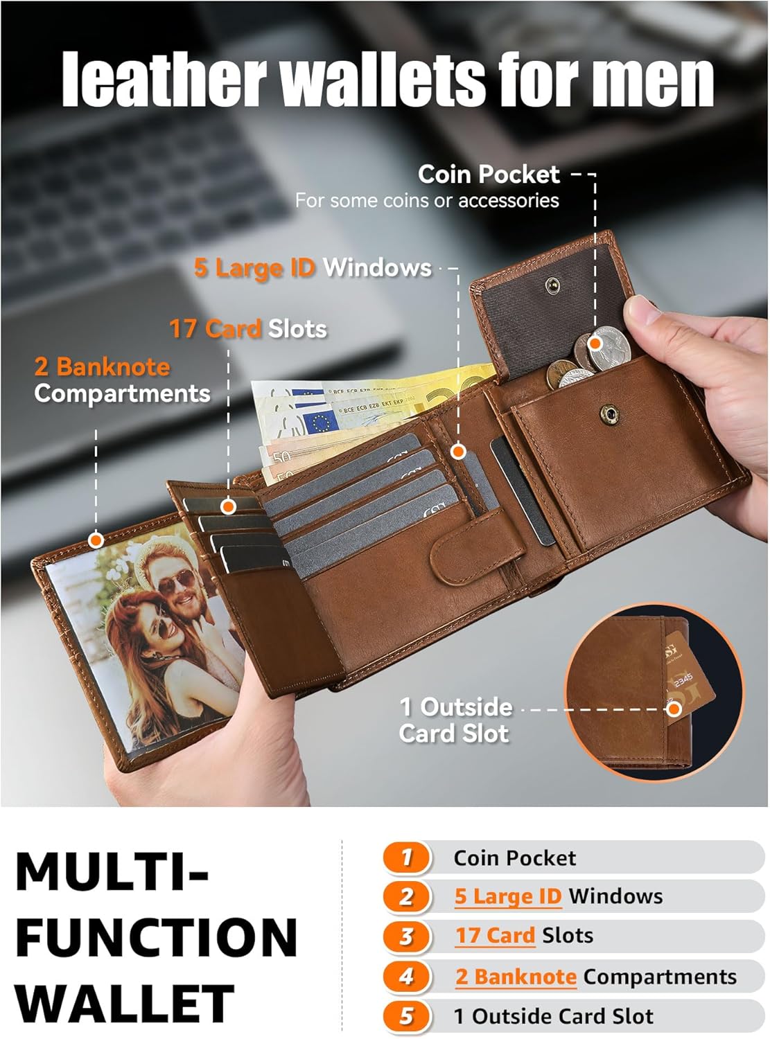 Thumbnail 1 de GSG SINCE 1998 Mens Cowhide Leather Wallet 17-card 👛