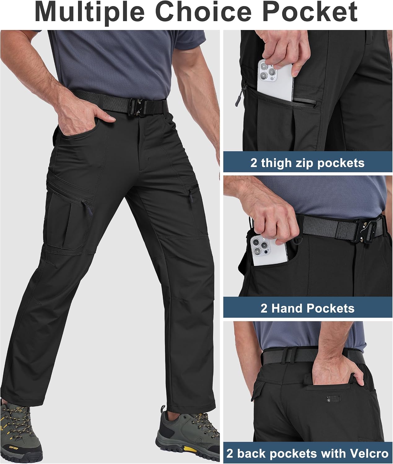 Detalle 2 de Mens Hiking Pants Waterproof Cargo Work Pants: Lightweight Nylon, 6 Pockets