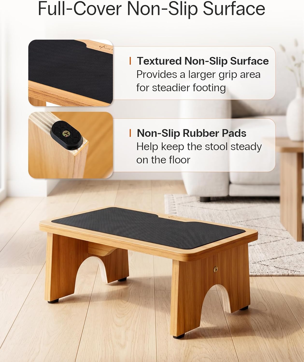 Detalle de StrongTek Step Stool for Kids and Adults – Portable Wooden Bedside Stool, 7.5" High