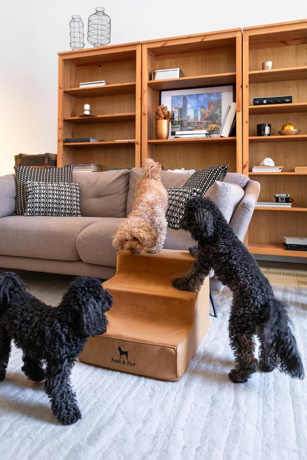 Thumbnail 1 de Noah & Paw Dog Stairs Leather Collection – 16" Extra Wide ramp for high beds (3 steps)