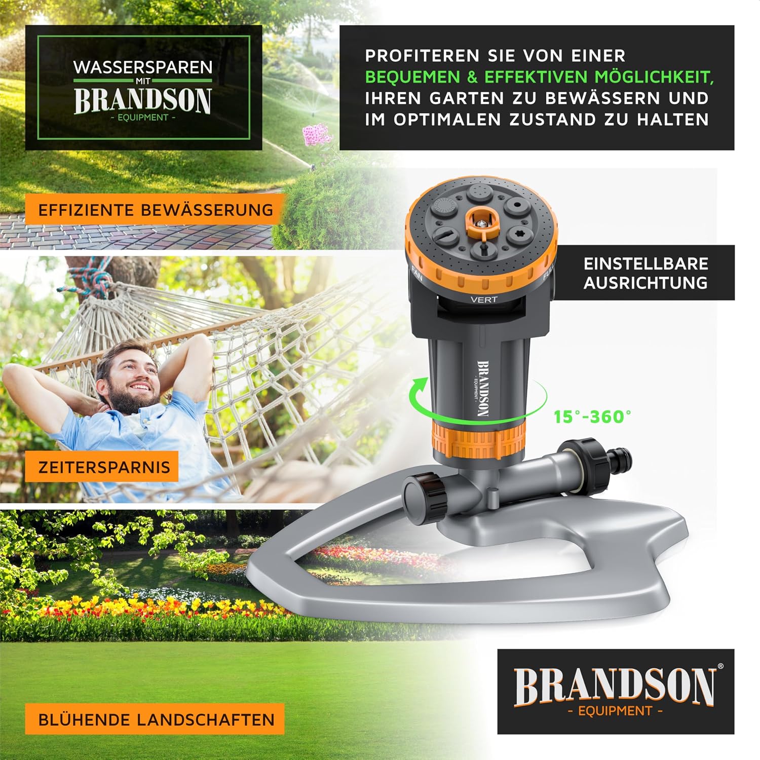 Detalle de Brandson Gartensprinkler mit Standfuß aus Metall – 6 Sprühmuster, 200 m² Reichweite