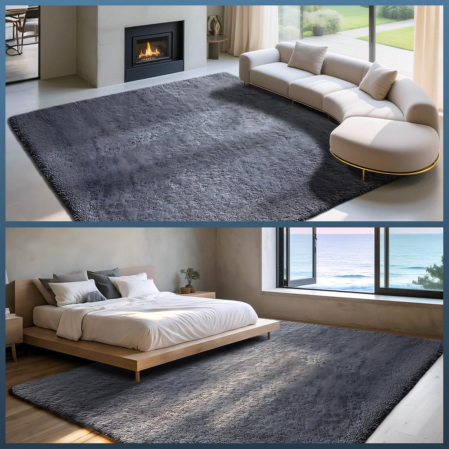 Detalle 2 de LNZHAO 160x230cm soft fluffy shaggy rug with non-slip backing (washable, faux fur look)