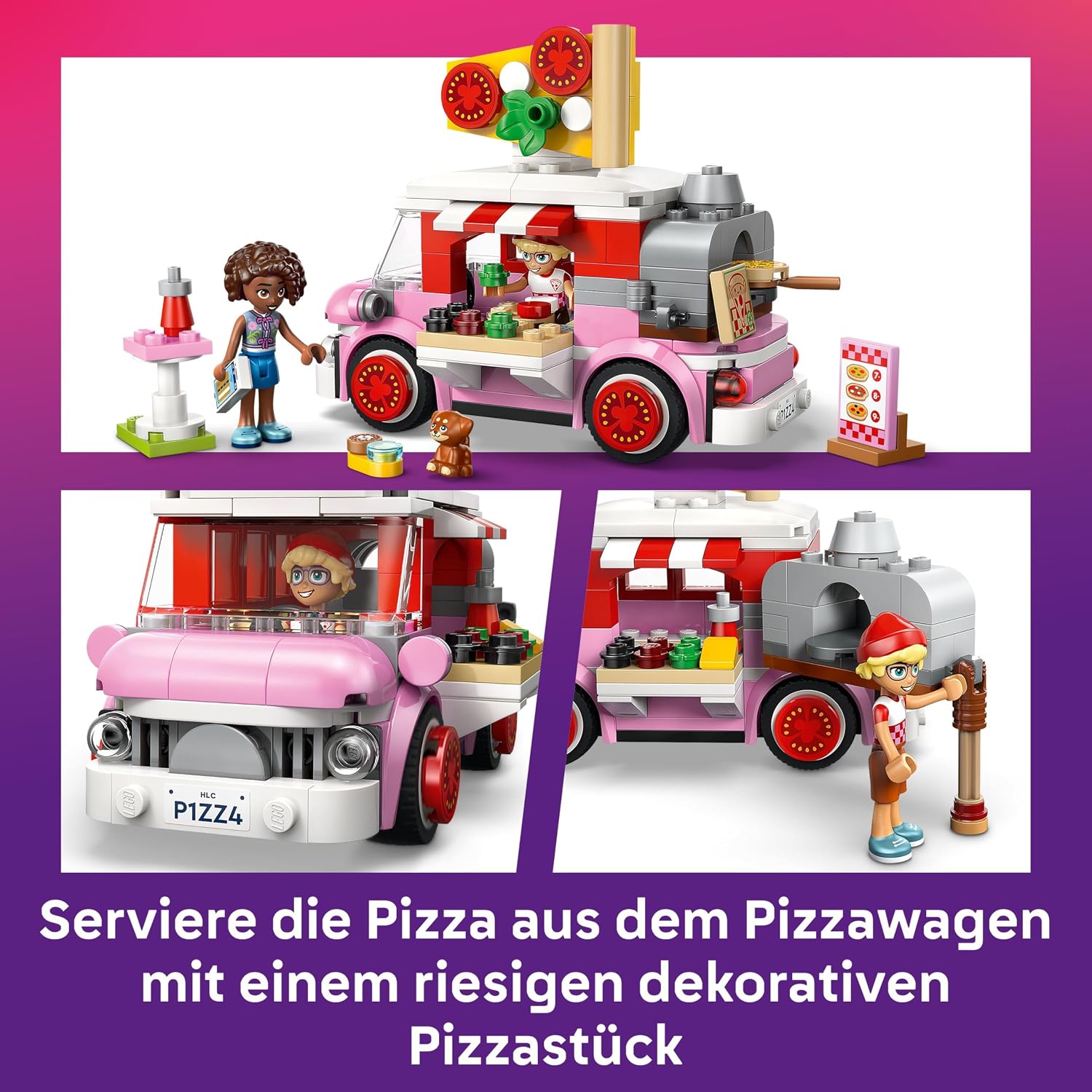Detalle 2 de LEGO Friends Pizzawagen 42694 – Spielset mit 2 Minifiguren, Hundefigur und Pizza-Zubehör