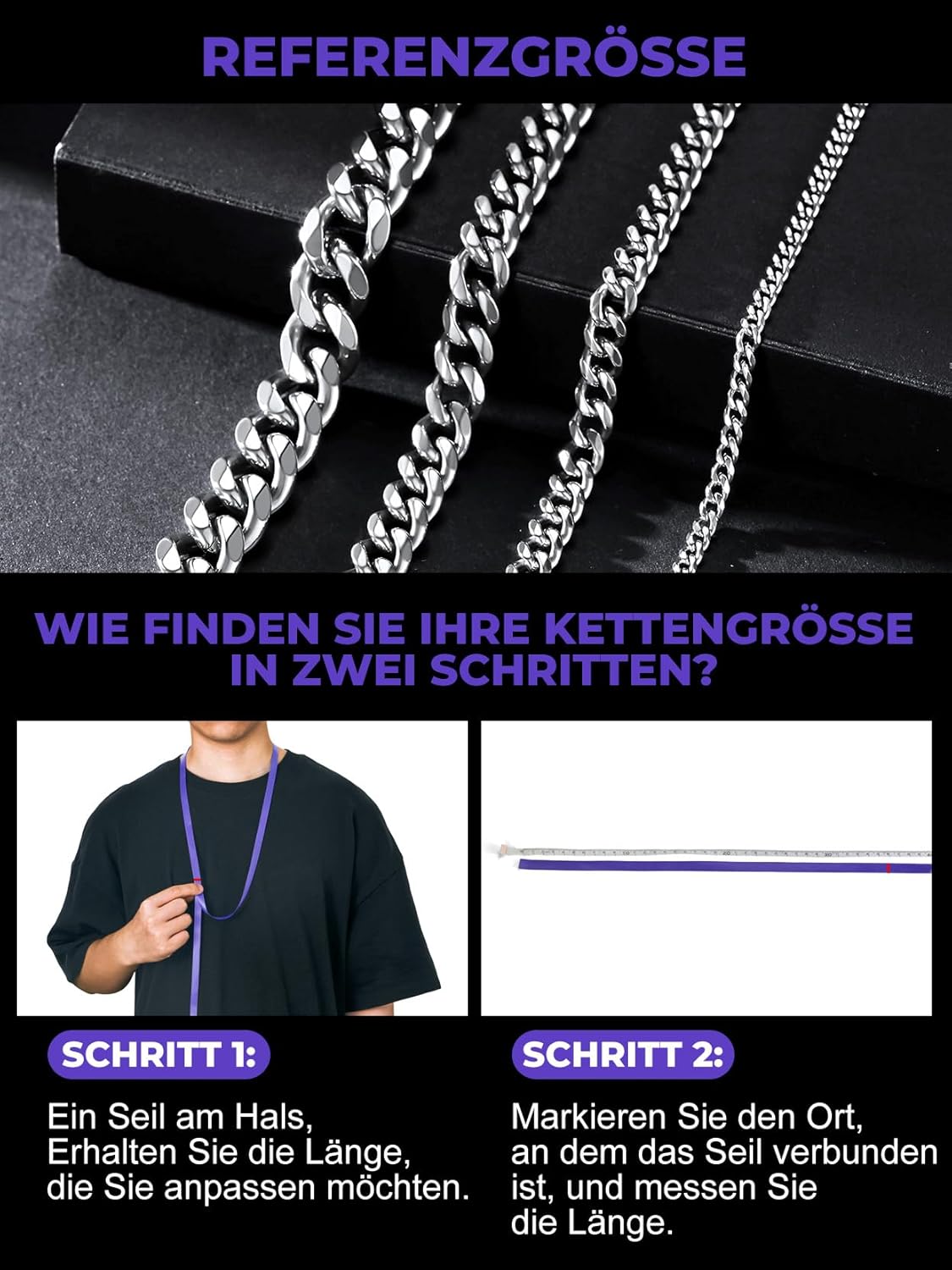 Thumbnail 6 de Richsteel Herren Halskette klassische Panzerkette in Platin, 12 mm breit (Cuban Chain) aus Edelstahl
