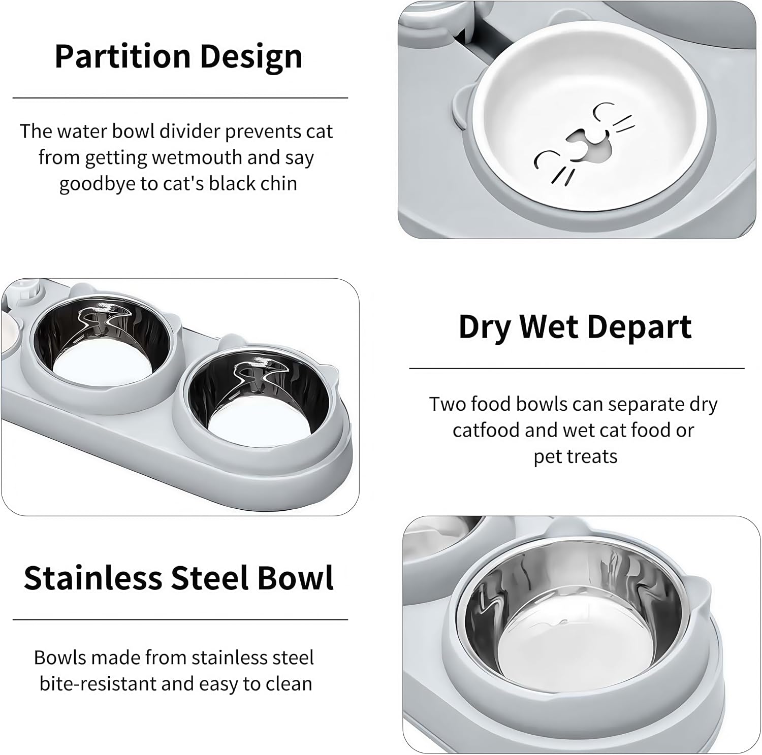 Detalle de Marchul 3-in-1 Katzennapf Set: Futter-, Wasser- und Wasserspender-Schalen mit 15° Neigung